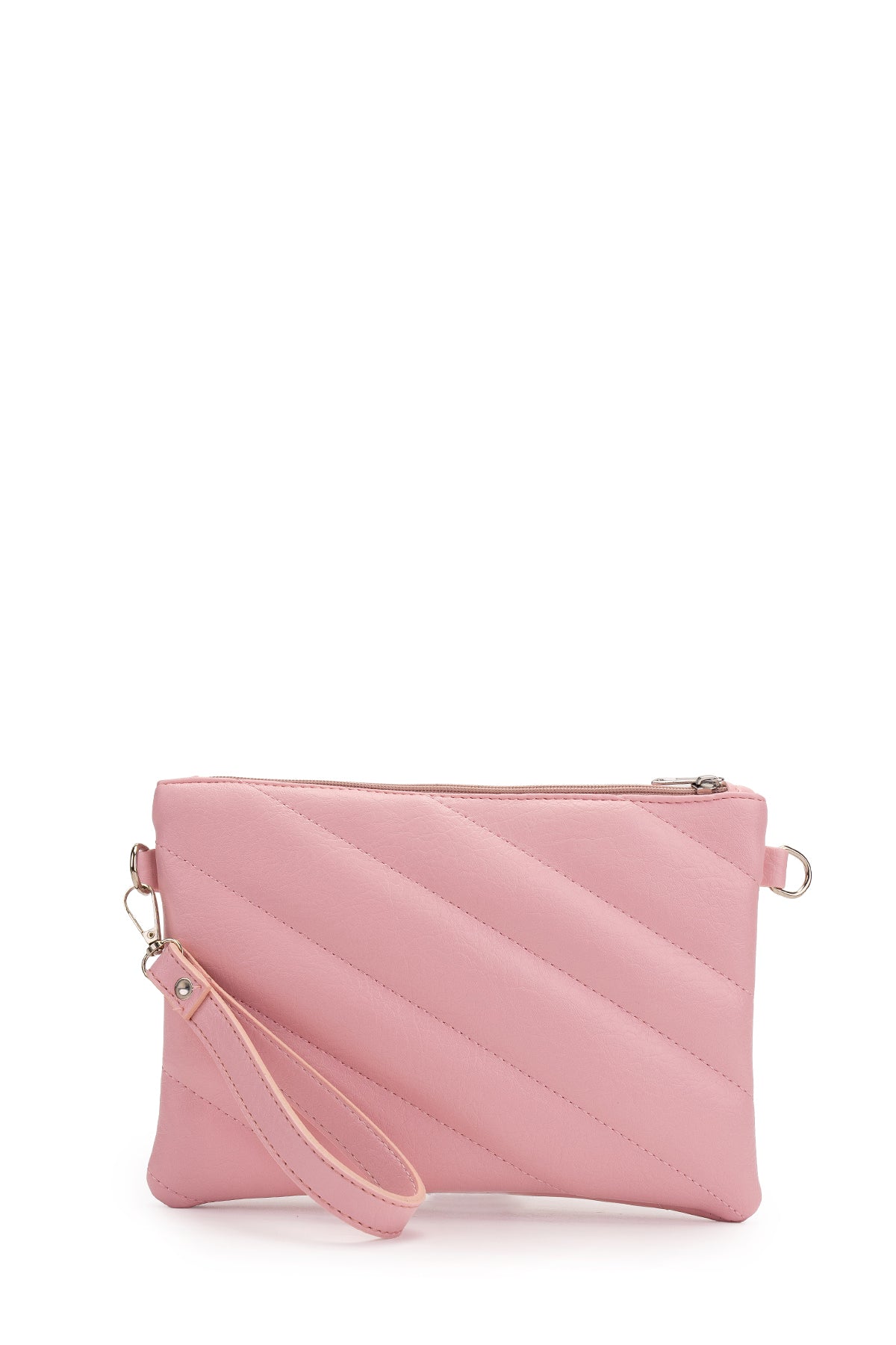 Şık Kapitone Dikişli Clutch Kadın Çapraz Çanta Monaco Pudra