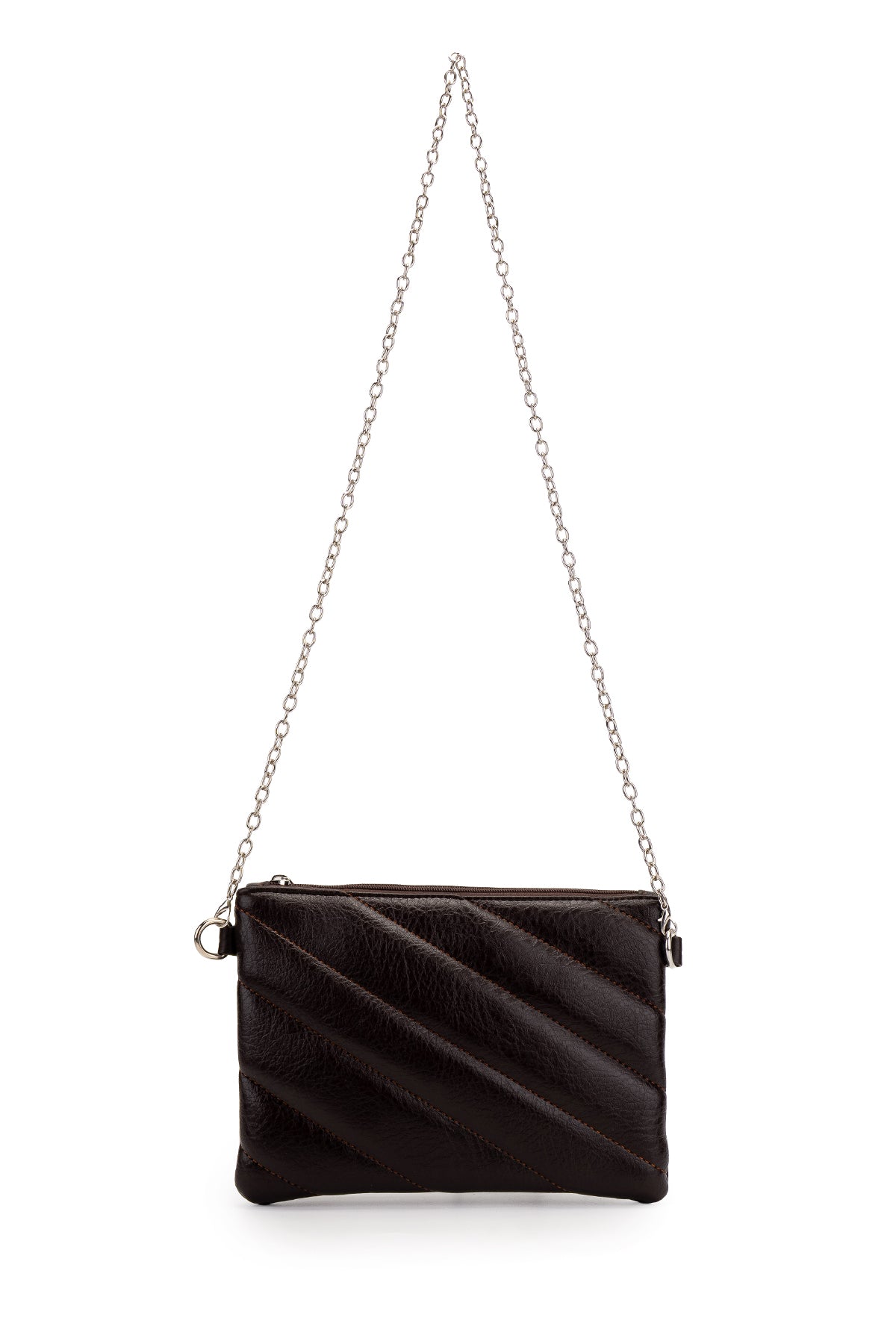 Şık Kapitone Dikişli Clutch Kadın Çapraz Çanta Monaco Kahverengi