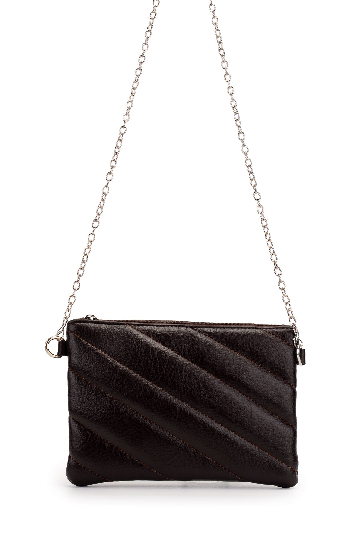 Şık Kapitone Dikişli Clutch Kadın Çapraz Çanta Monaco Kahverengi