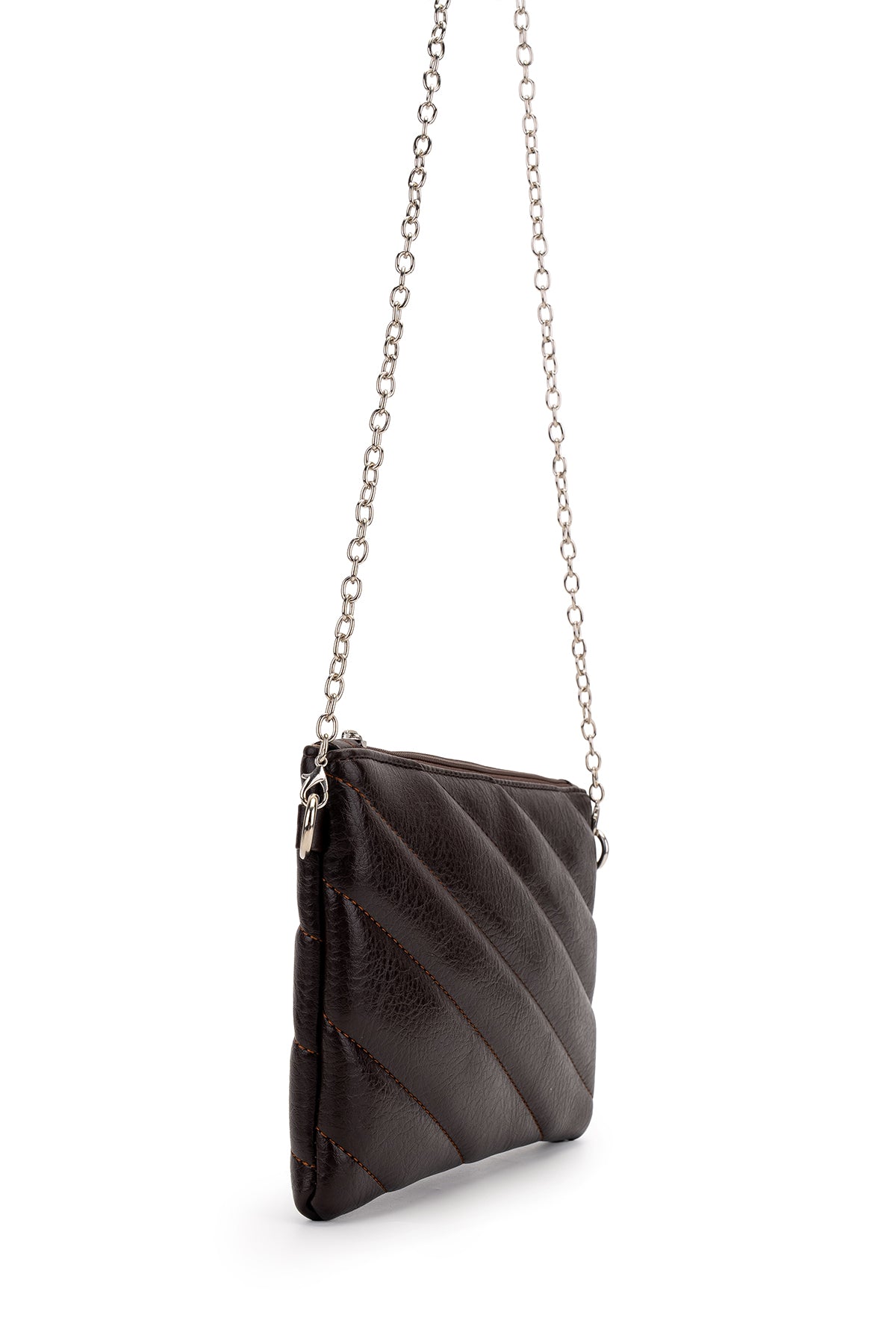 Şık Kapitone Dikişli Clutch Kadın Çapraz Çanta Monaco Kahverengi