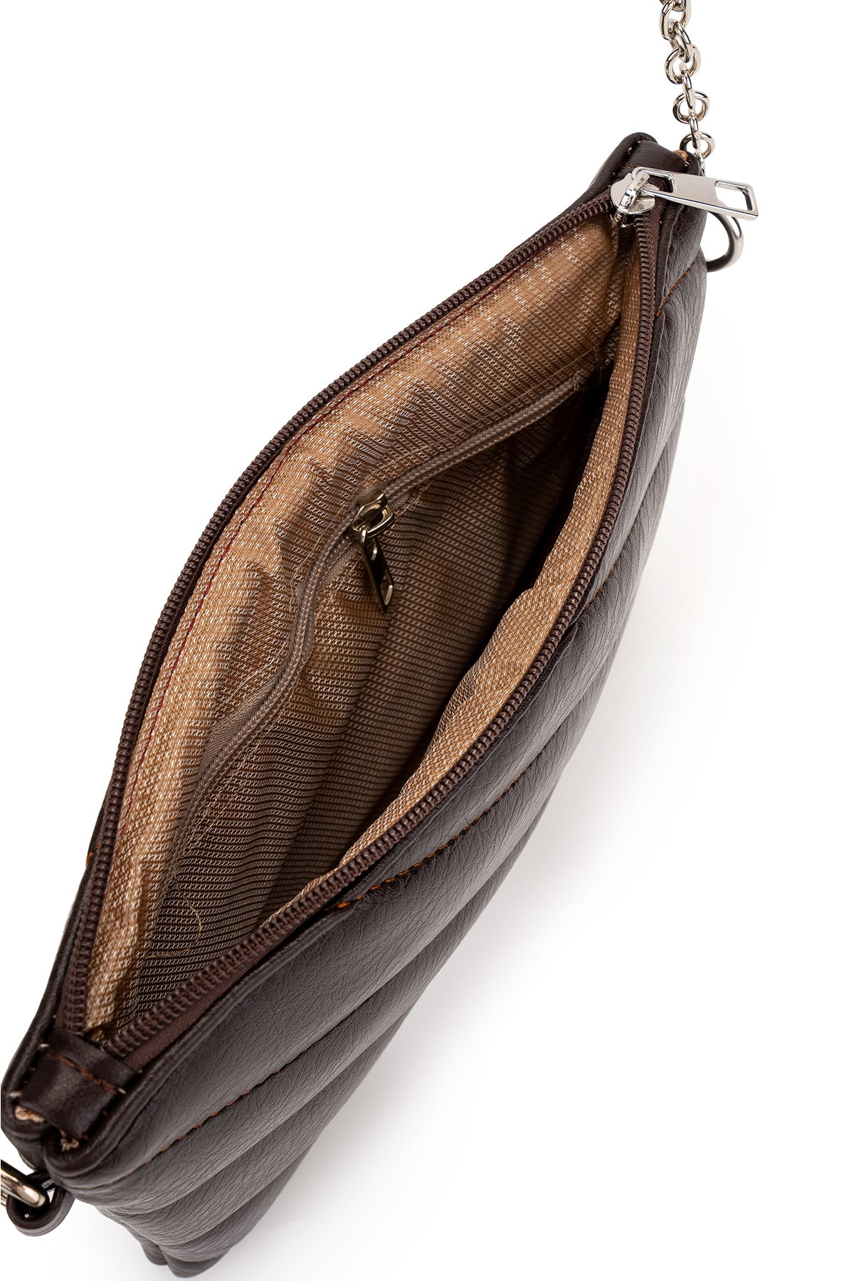 Şık Kapitone Dikişli Clutch Kadın Çapraz Çanta Monaco Kahverengi