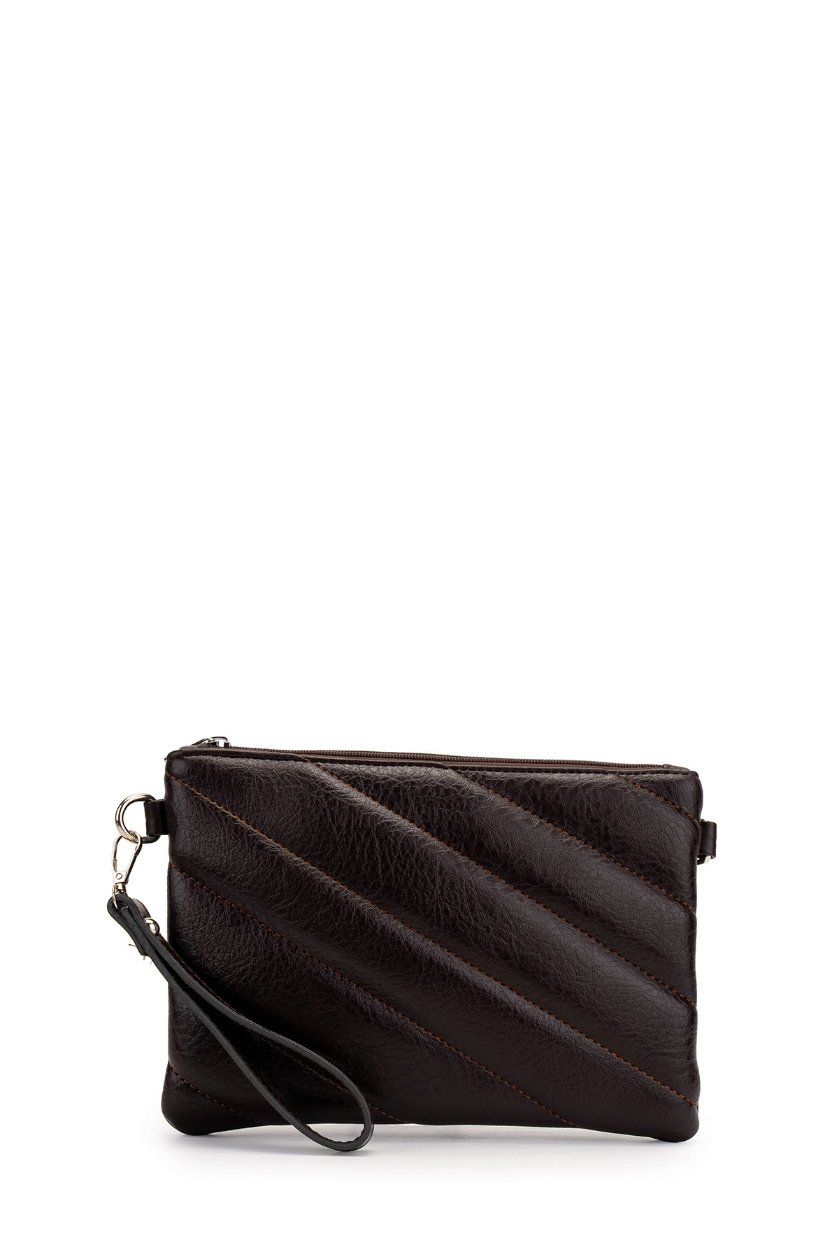 Şık Kapitone Dikişli Clutch Kadın Çapraz Çanta Monaco Kahverengi