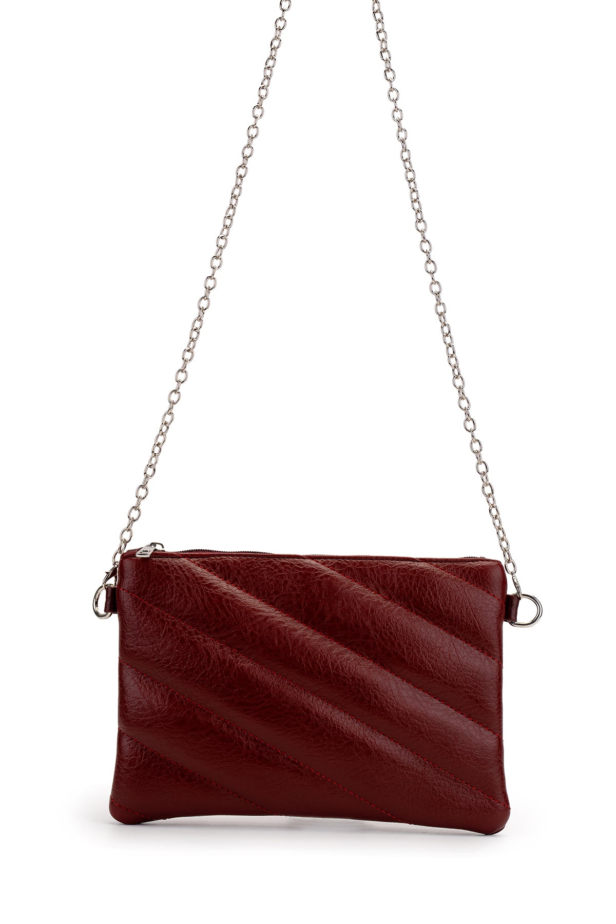 Şık Kapitone Dikişli Clutch Kadın Çapraz Çanta Monaco Bordo