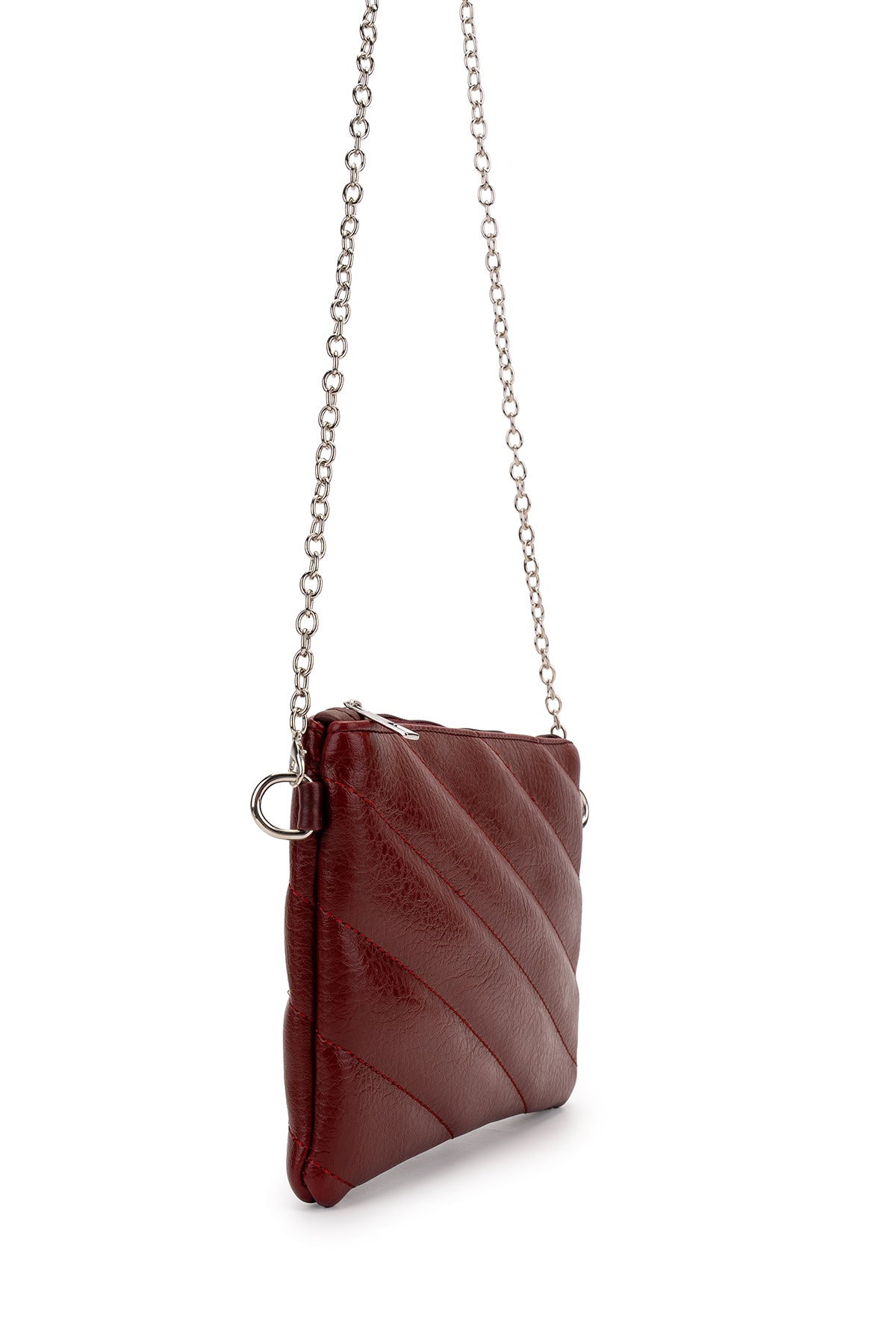 Şık Kapitone Dikişli Clutch Kadın Çapraz Çanta Monaco Bordo
