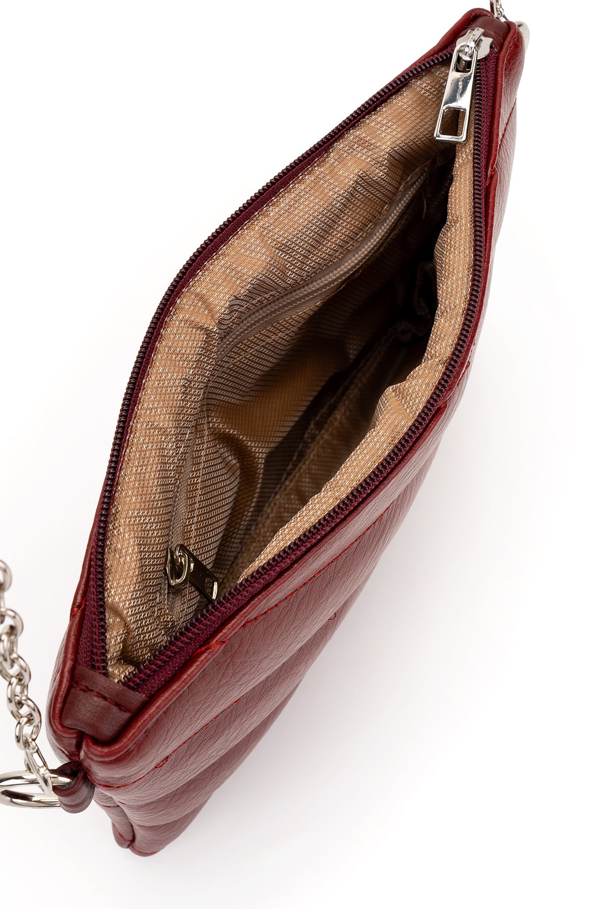 Şık Kapitone Dikişli Clutch Kadın Çapraz Çanta Monaco Bordo