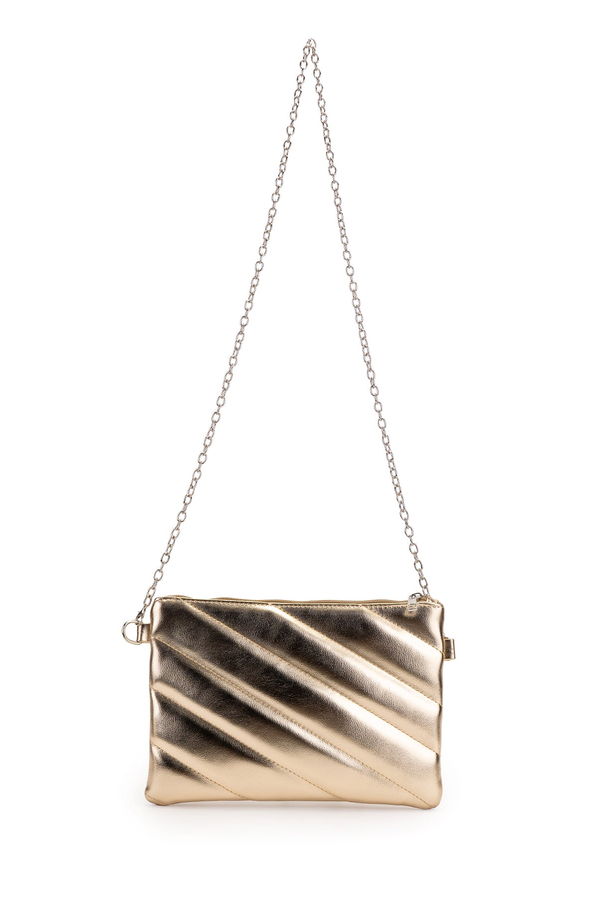 Şık Kapitone Dikişli Clutch Kadın Çapraz Çanta Monaco Gold Rugan