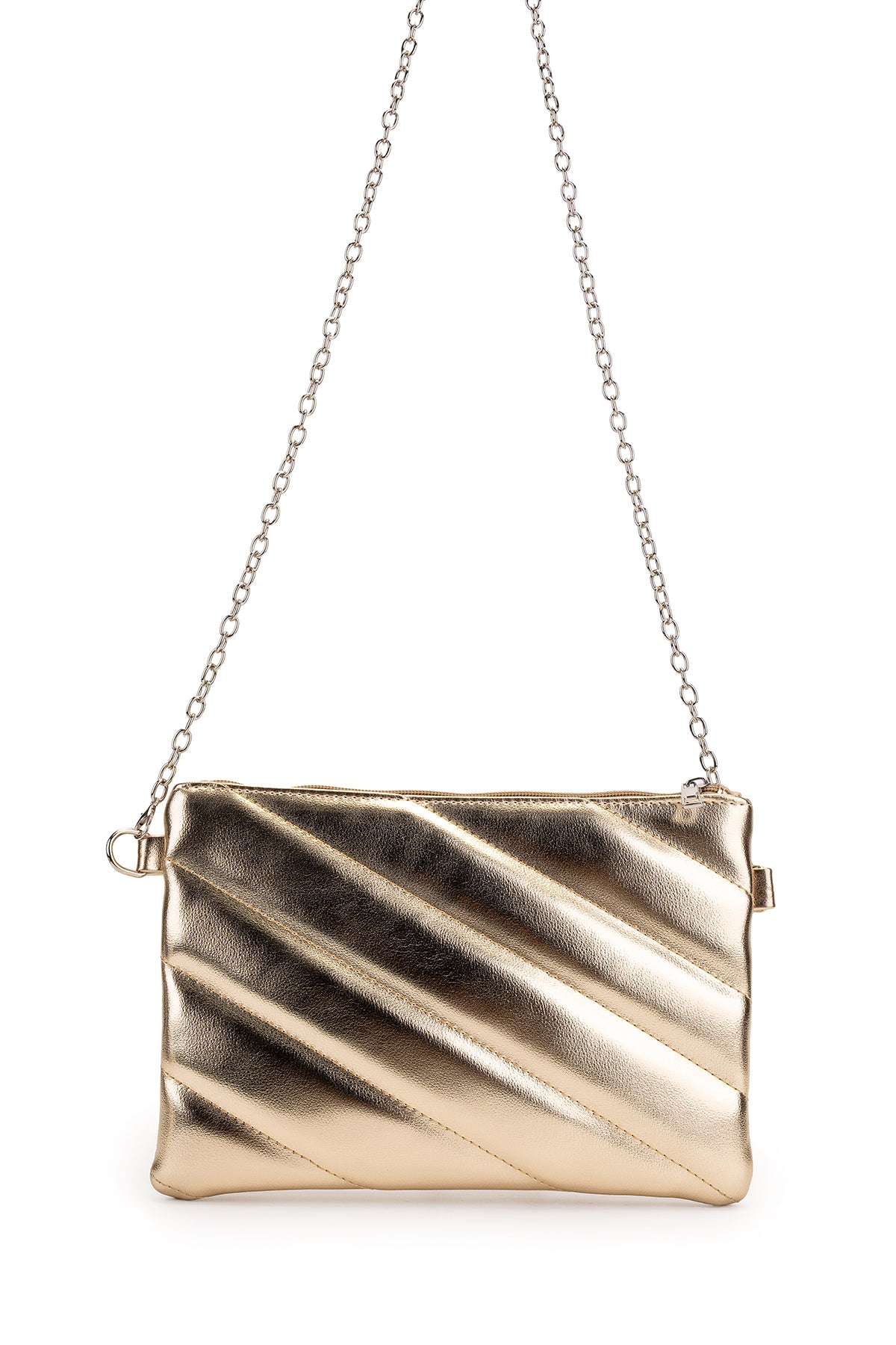 Şık Kapitone Dikişli Clutch Kadın Çapraz Çanta Monaco Gold Rugan