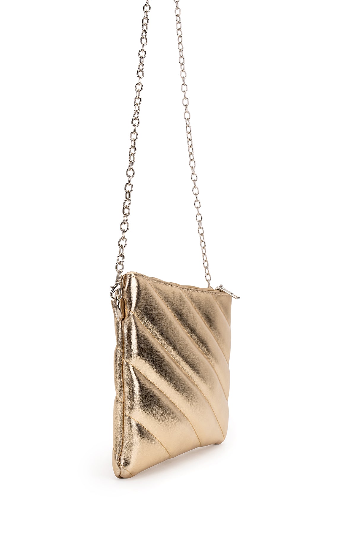 Şık Kapitone Dikişli Clutch Kadın Çapraz Çanta Monaco Gold Rugan