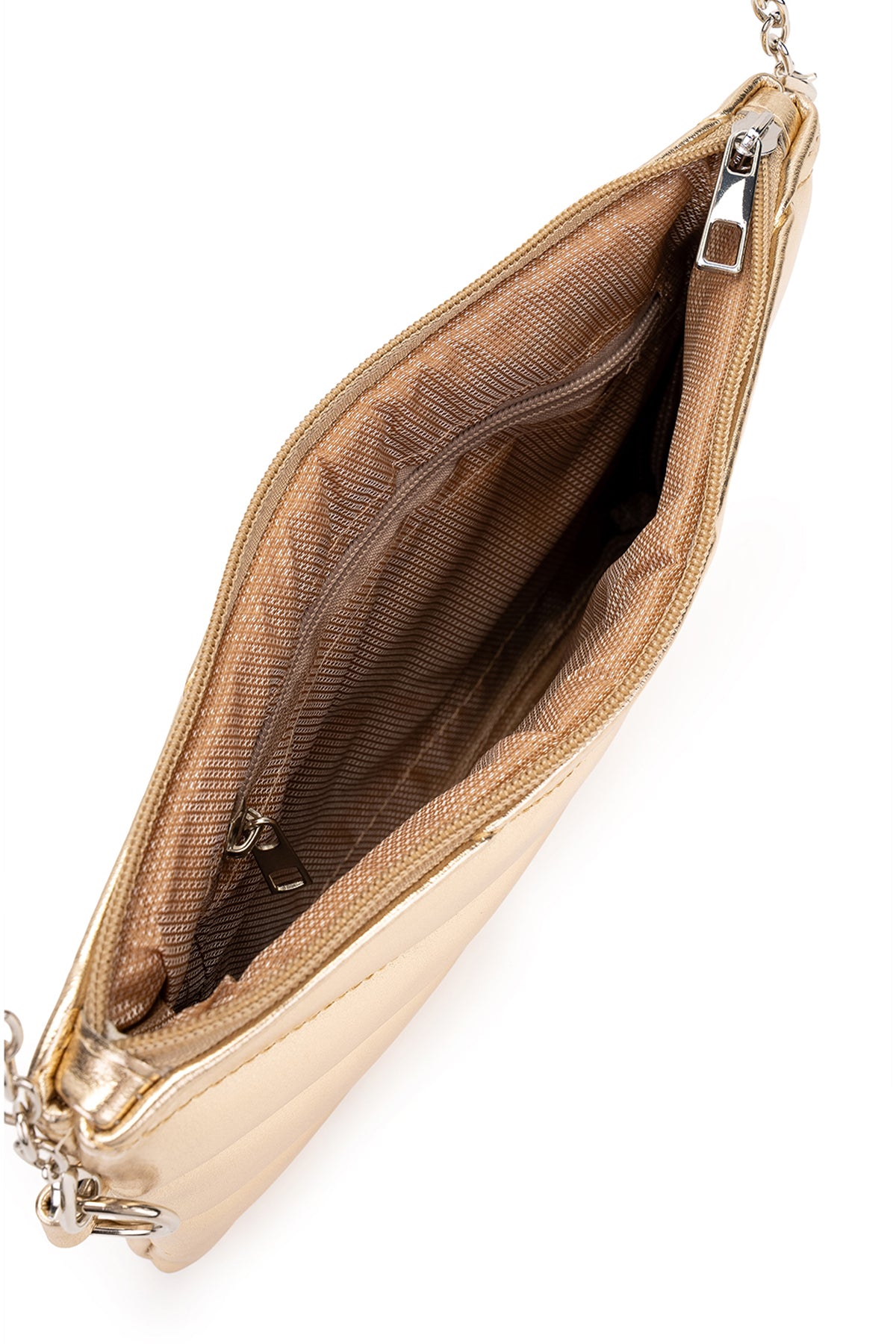 Şık Kapitone Dikişli Clutch Kadın Çapraz Çanta Monaco Gold Rugan