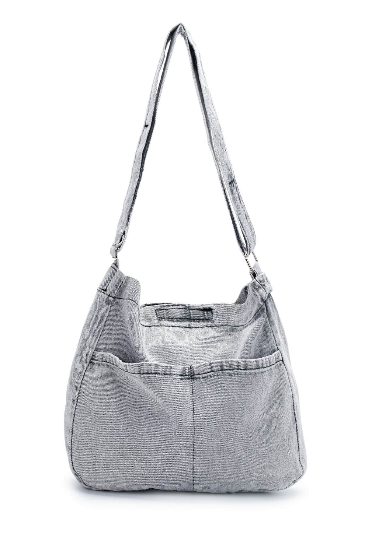 Çift Cepli Denim Kadın Çapraz Çanta Allison Gri