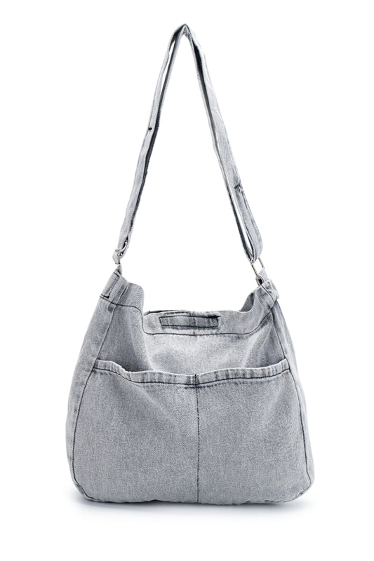 Çift Cepli Denim Kadın Çapraz Çanta Allison Gri
