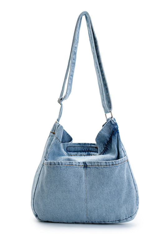 Çift Cepli Denim Kadın Çapraz Çanta Allison Açık Mavi