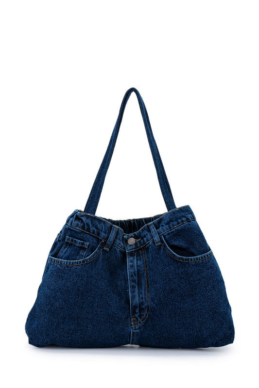 Fermuar Ve Düğme Detaylı Denim Kadın Kol Çanta Harmony Lacivert