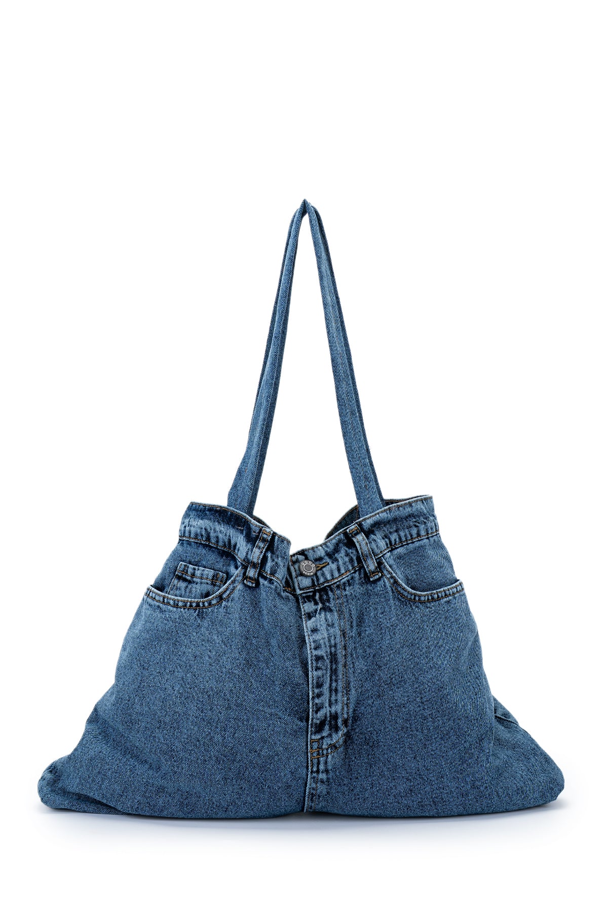 Fermuar Ve Düğme Detaylı Denim Kadın Kol Çanta Harmony Mavi