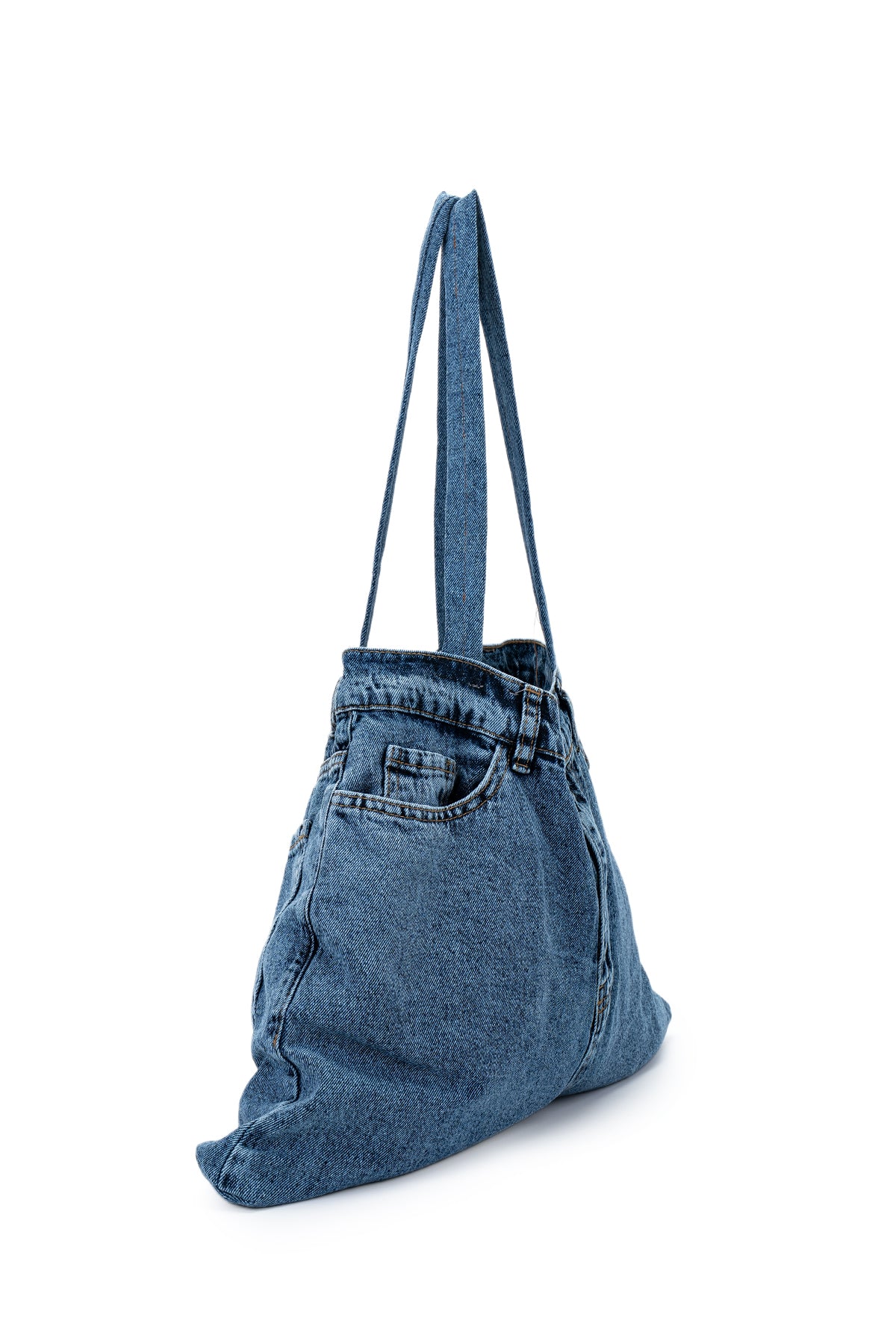 Fermuar Ve Düğme Detaylı Denim Kadın Kol Çanta Harmony Mavi