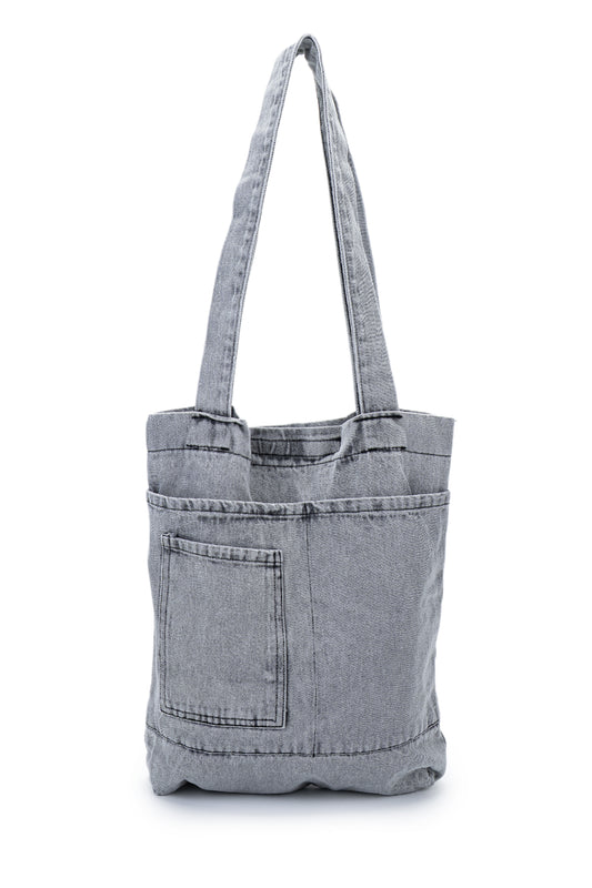 Yama Cep Detaylı Denim Kadın Kol Çanta Derek Gri