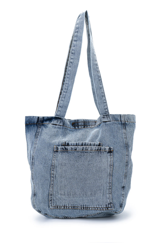 Gizli Cep Görünümlü Salaş Denim Kadın Kol Çanta Ramona Mavi