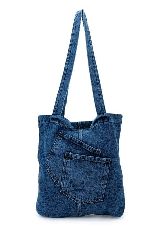 Çapraz Yama Cep Detaylı Denim Kadın Kol Çanta Doli Lacivert