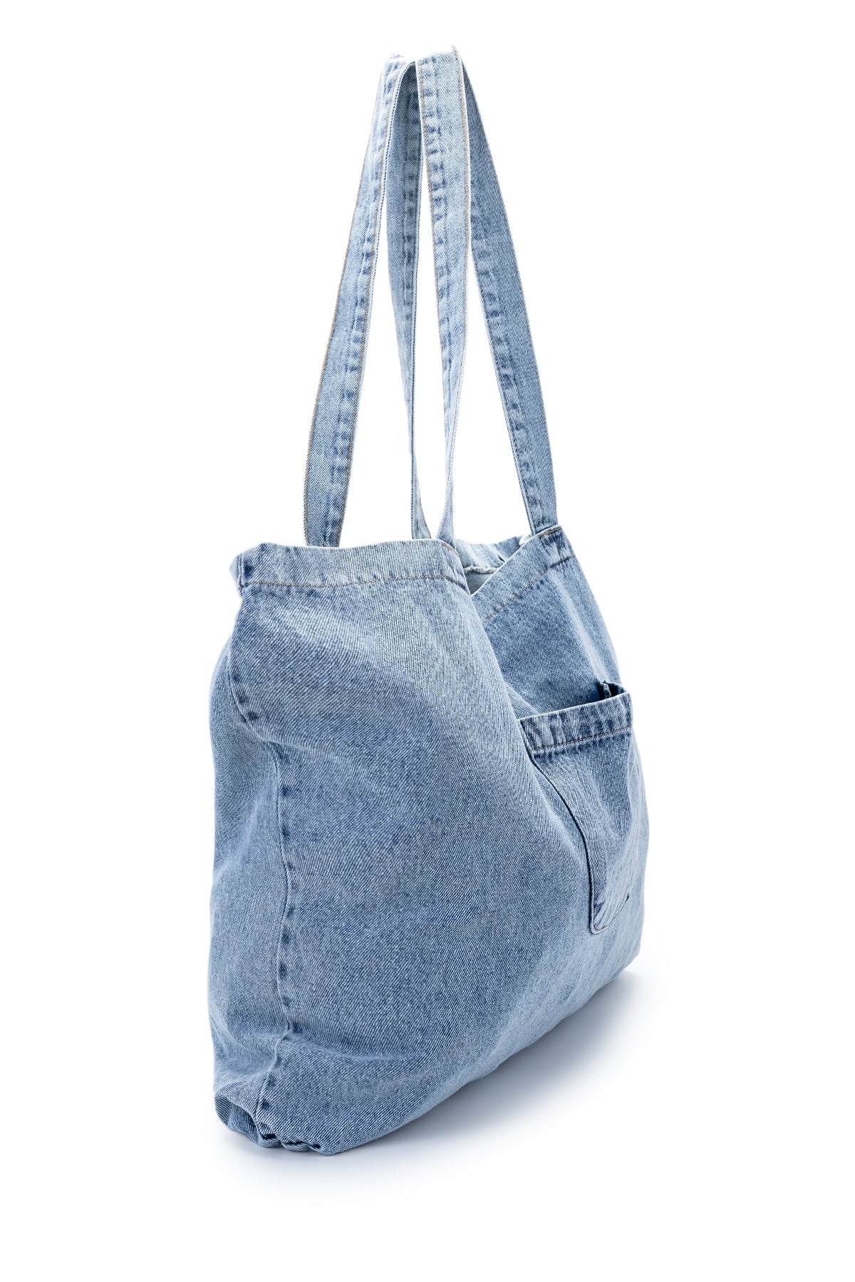 Geniş İç Hacimli Denim Kadın Kol Çanta Marma Açık Mavi