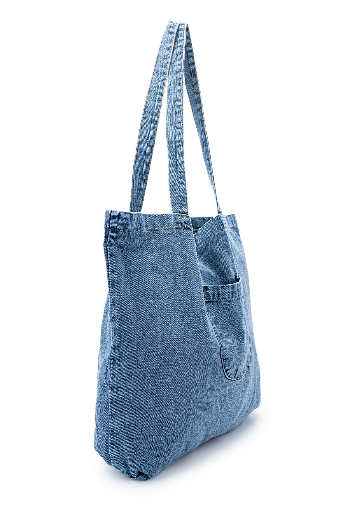 Geniş İç Hacimli Denim Kadın Kol Çanta Marma Mavi