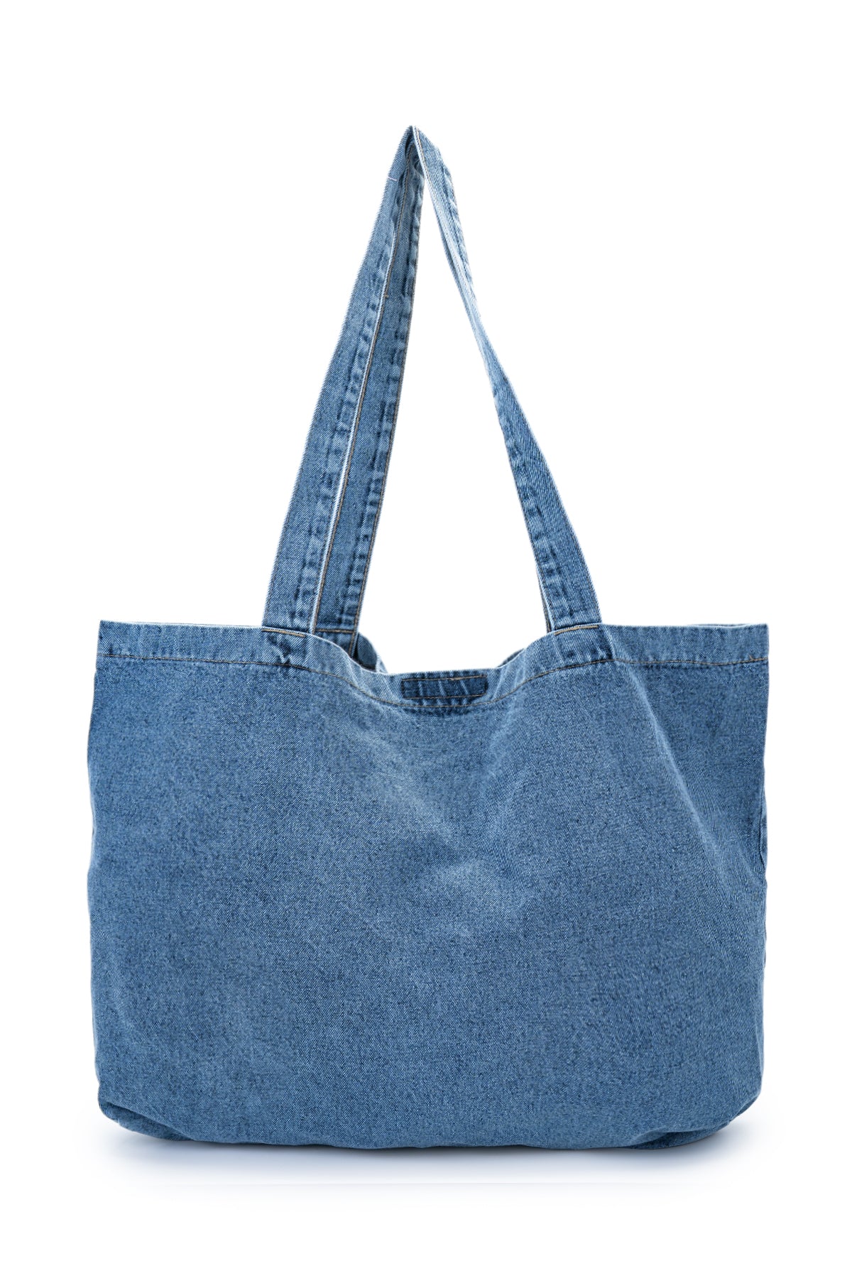 Geniş İç Hacimli Denim Kadın Kol Çanta Marma Mavi