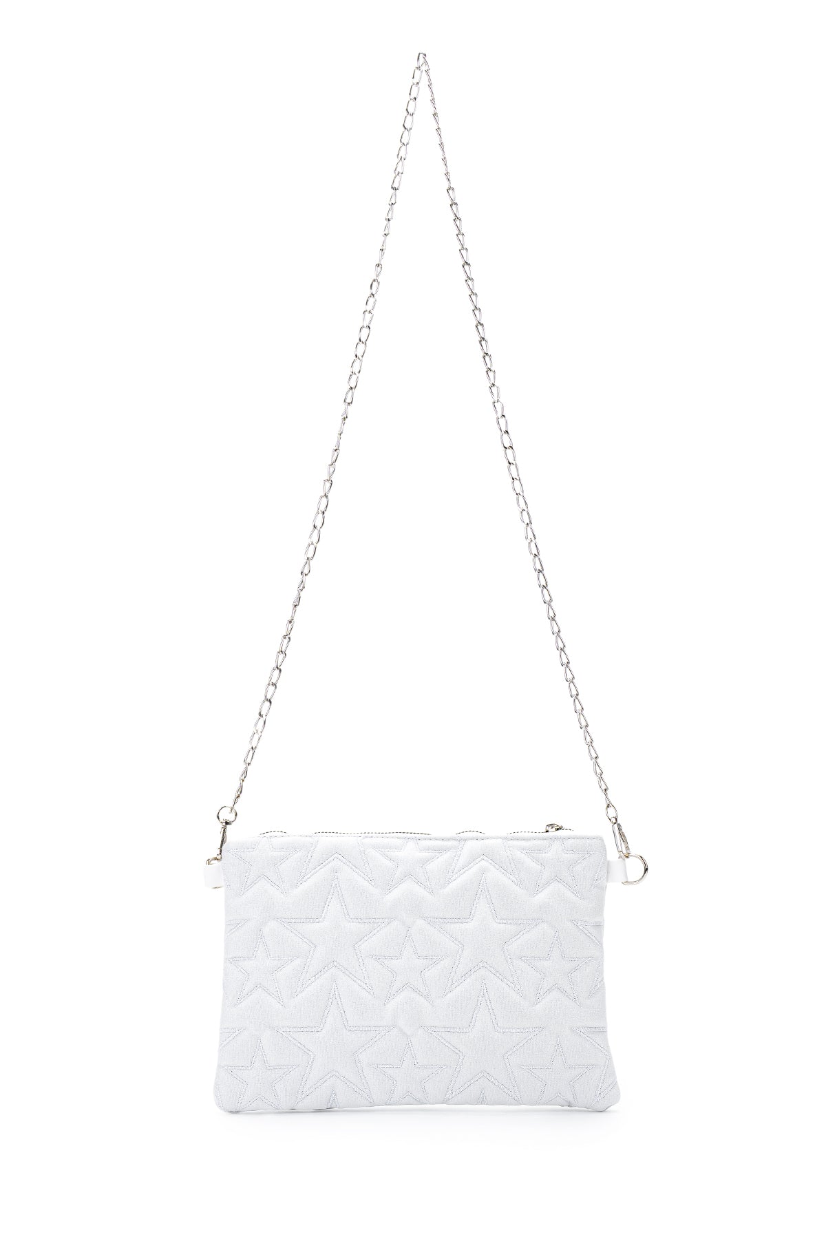 Dikişli Clutch Star Kadın Yıldız Çapraz Çanta Simli Beyaz