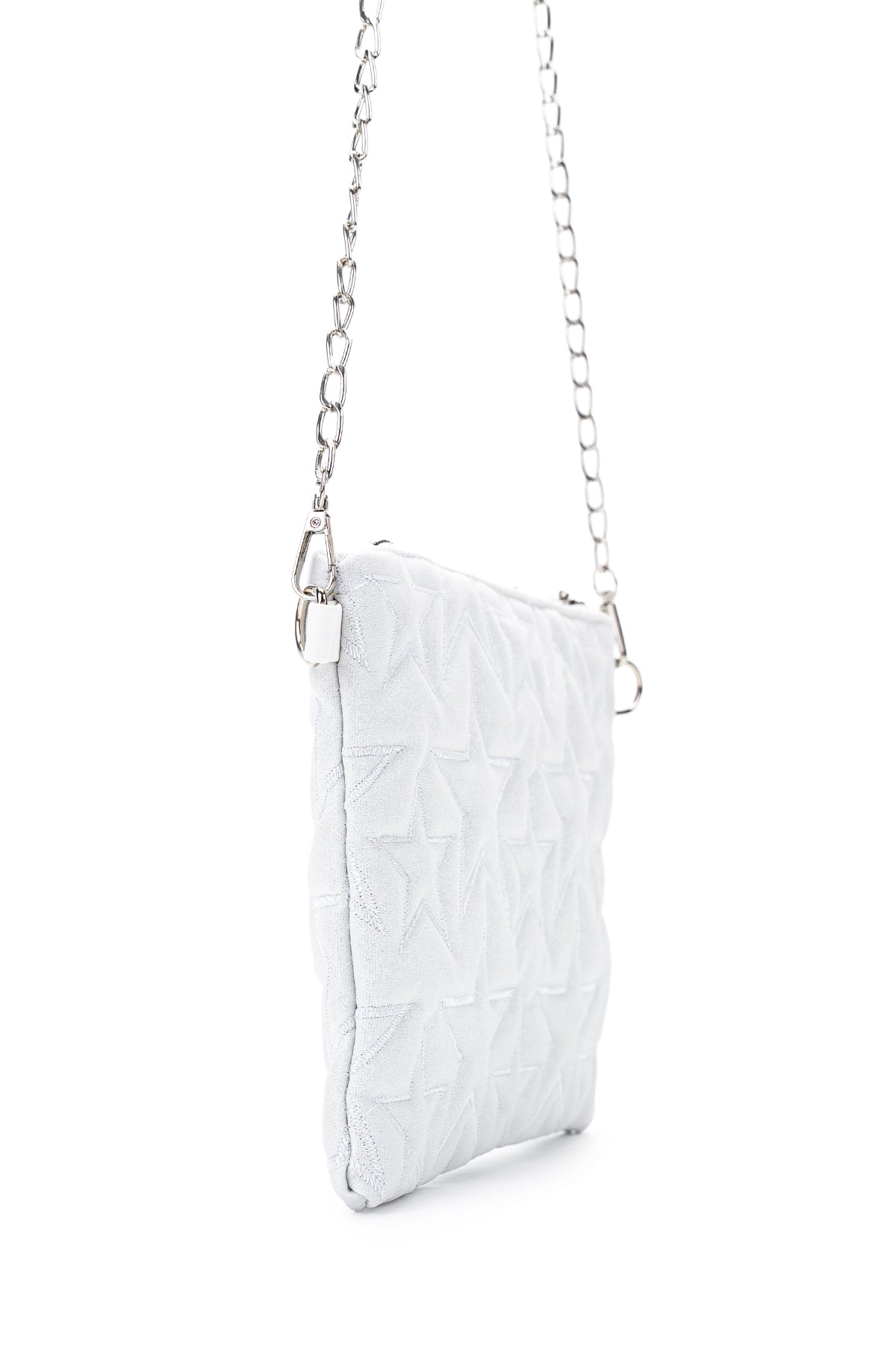 Dikişli Clutch Star Kadın Yıldız Çapraz Çanta Simli Beyaz