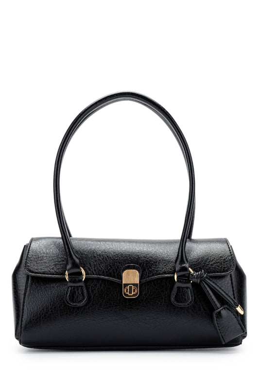 Baget form özel kilit sarkıt detaylı Hilly Kadın Kol Çanta Siyah