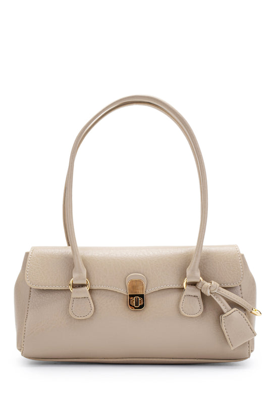 Baget form özel kilit sarkıt detaylı Hilly Kadın Kol Çanta Vizon