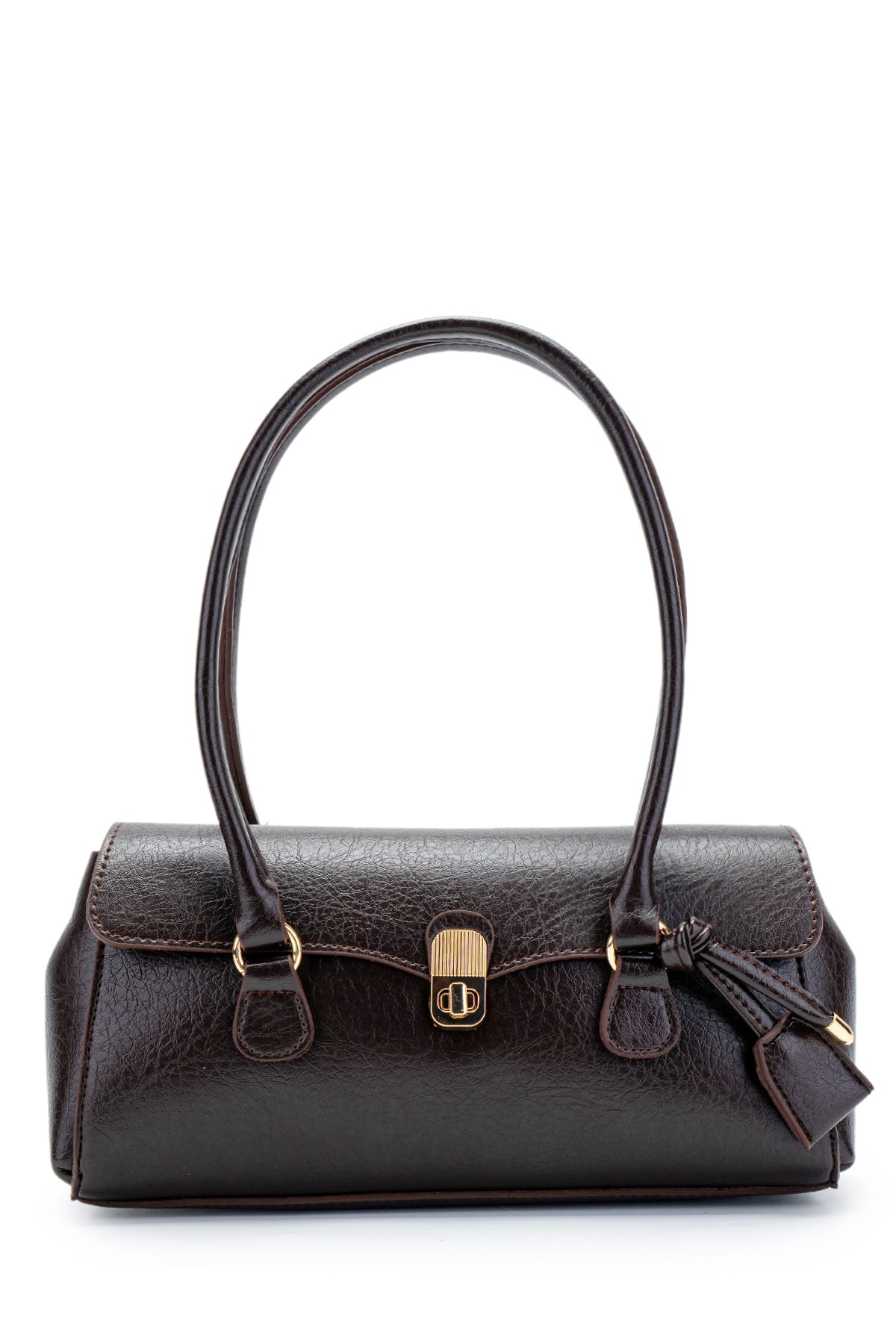 Baget form özel kilit sarkıt detaylı Hilly Kadın Kol Çanta Kahverengi