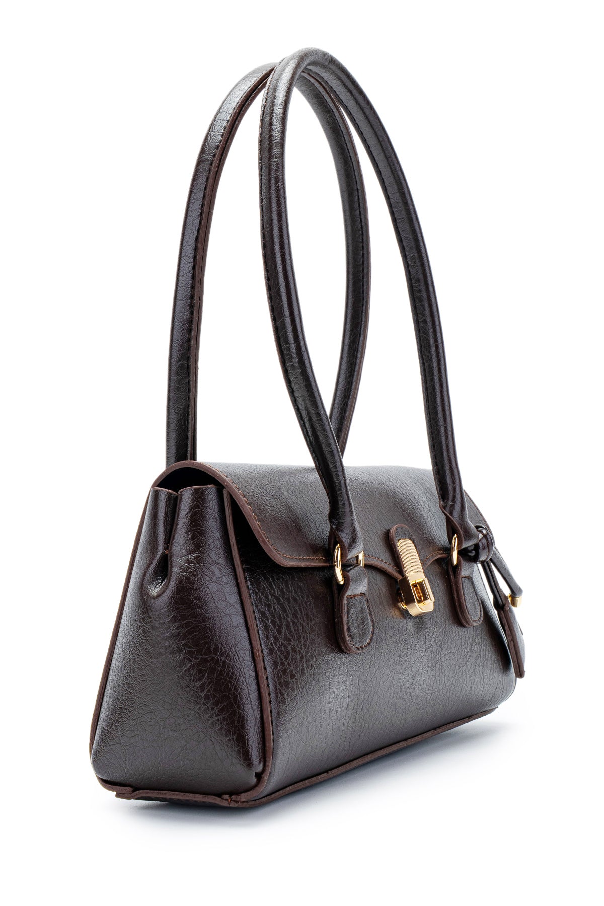 Baget form özel kilit sarkıt detaylı Hilly Kadın Kol Çanta Kahverengi