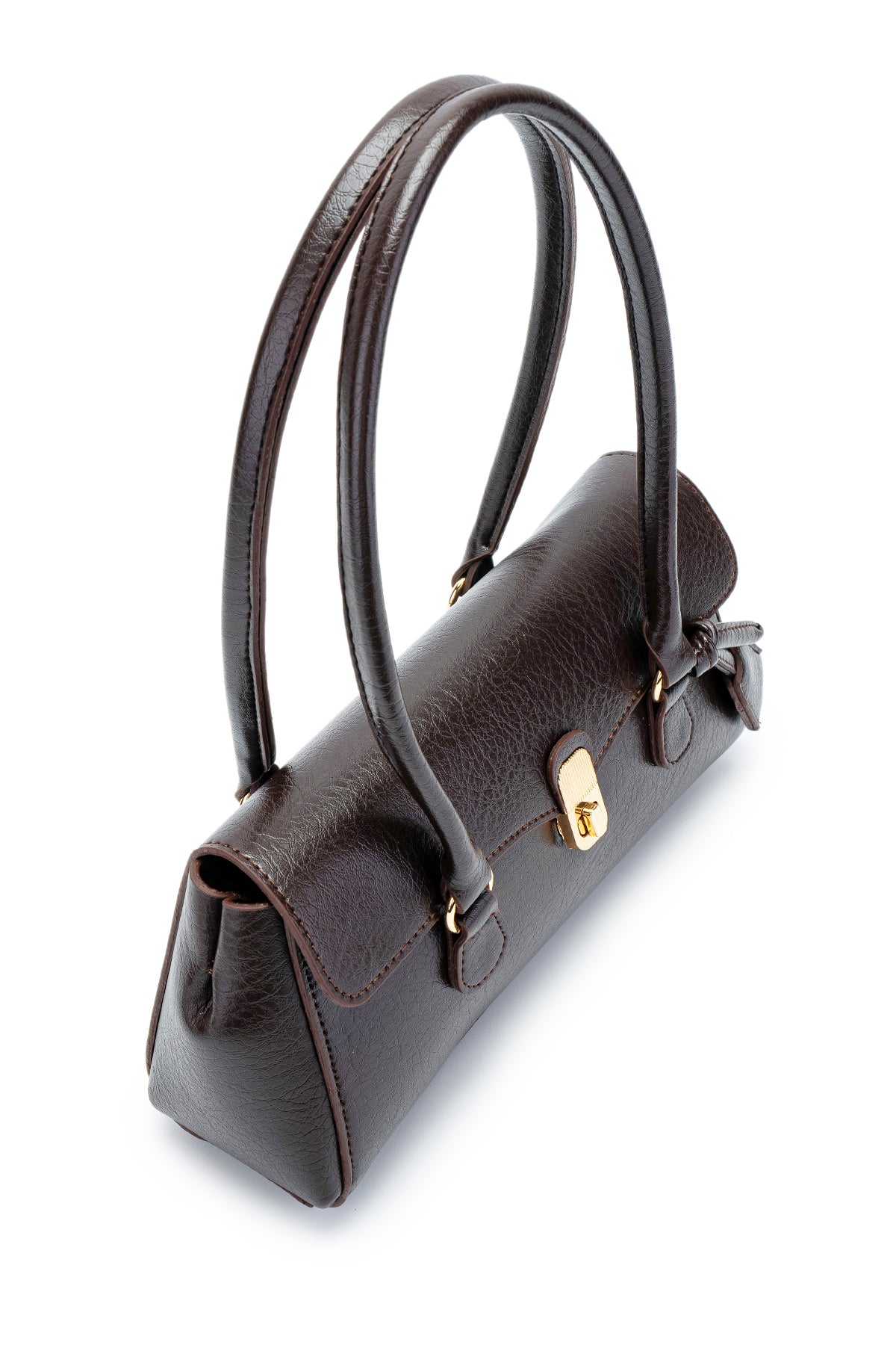 Baget form özel kilit sarkıt detaylı Hilly Kadın Kol Çanta Kahverengi