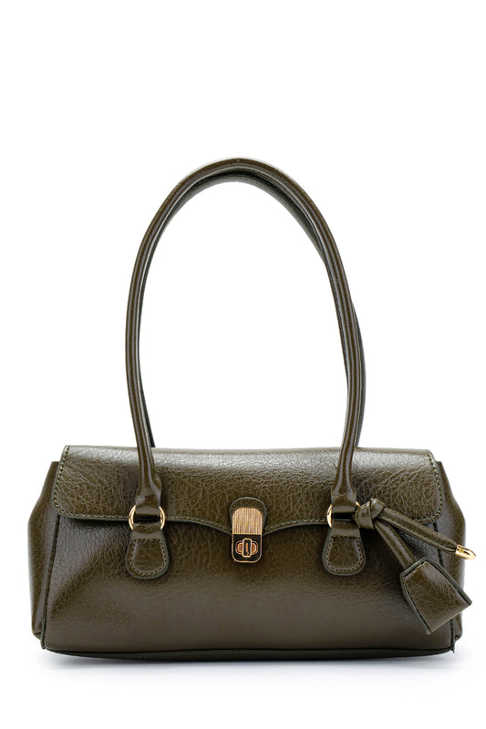 Baget form özel kilit sarkıt detaylı Hilly Kadın Kol Çanta Haki