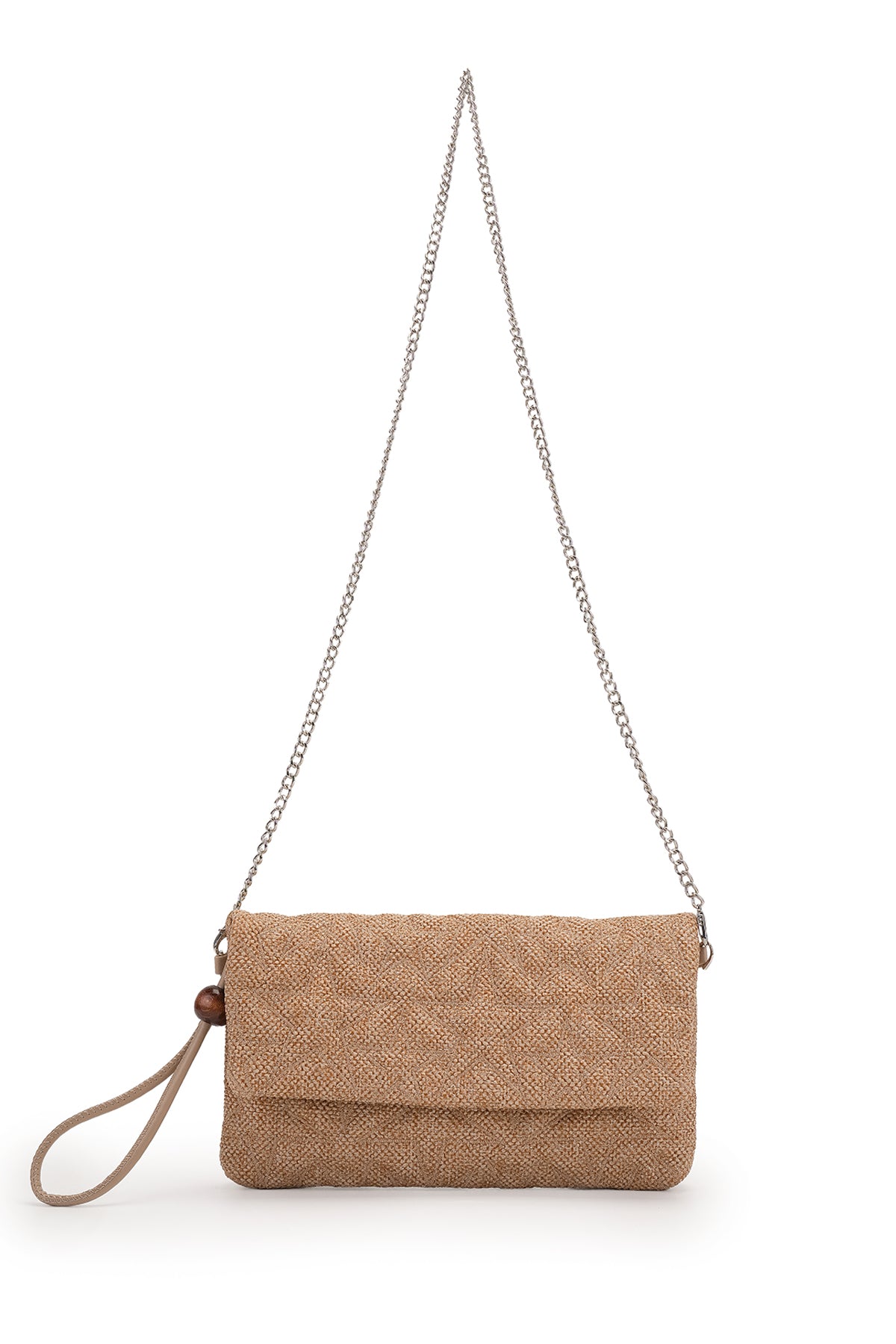 Bilek Askılı Yıldız Desen Clutch Kadın Çapraz Çanta Picasso Hasır Bej