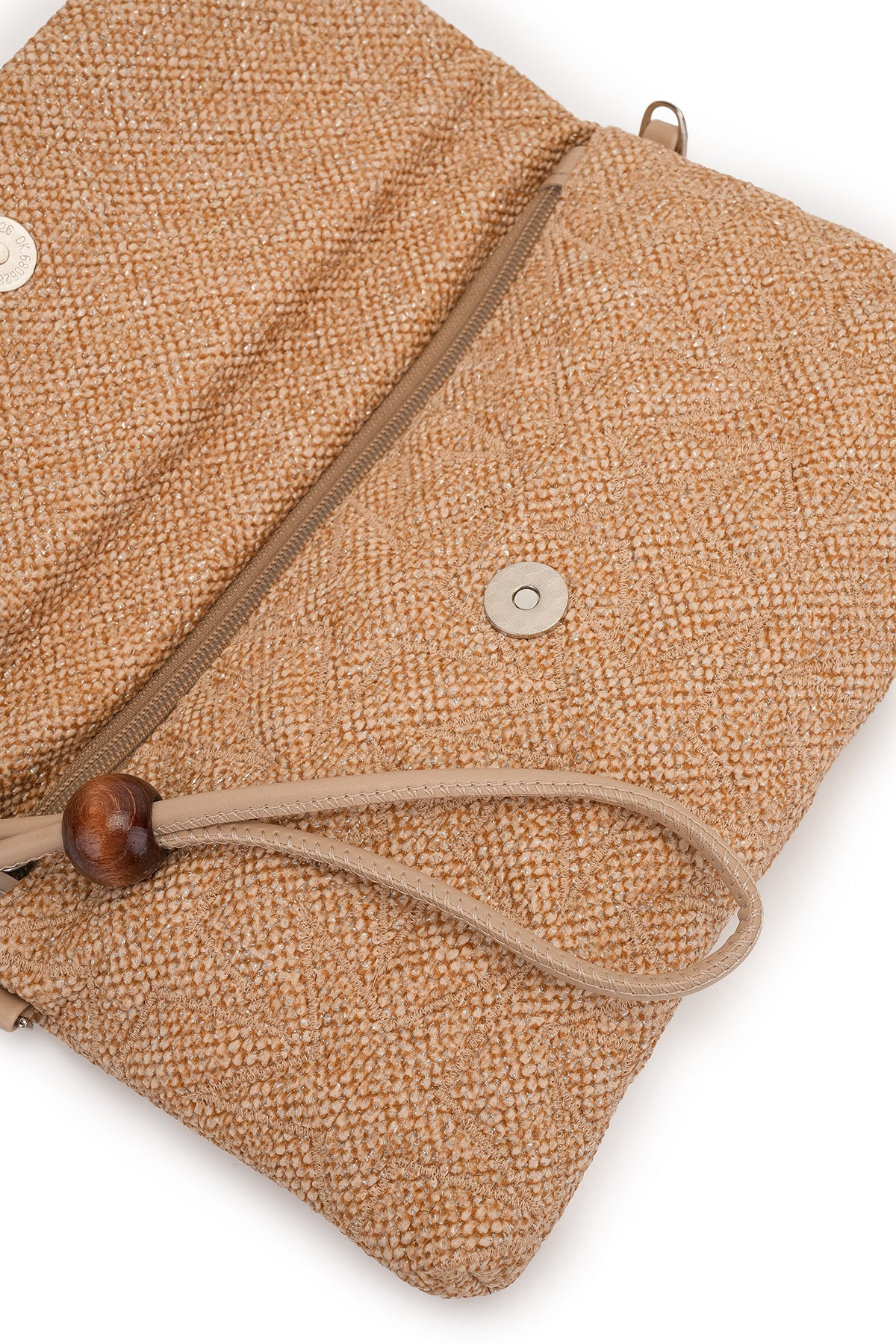 Bilek Askılı Yıldız Desen Clutch Kadın Çapraz Çanta Picasso Hasır Bej