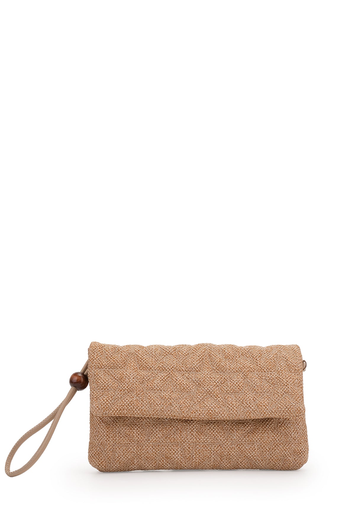 Bilek Askılı Yıldız Desen Clutch Kadın Çapraz Çanta Picasso Hasır Bej