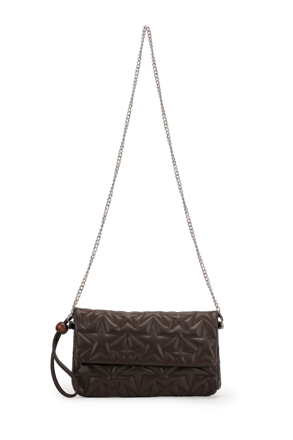 Bilek Askılı Yıldız Desen Clutch Kadın Çapraz Çanta Picasso Kahverengi