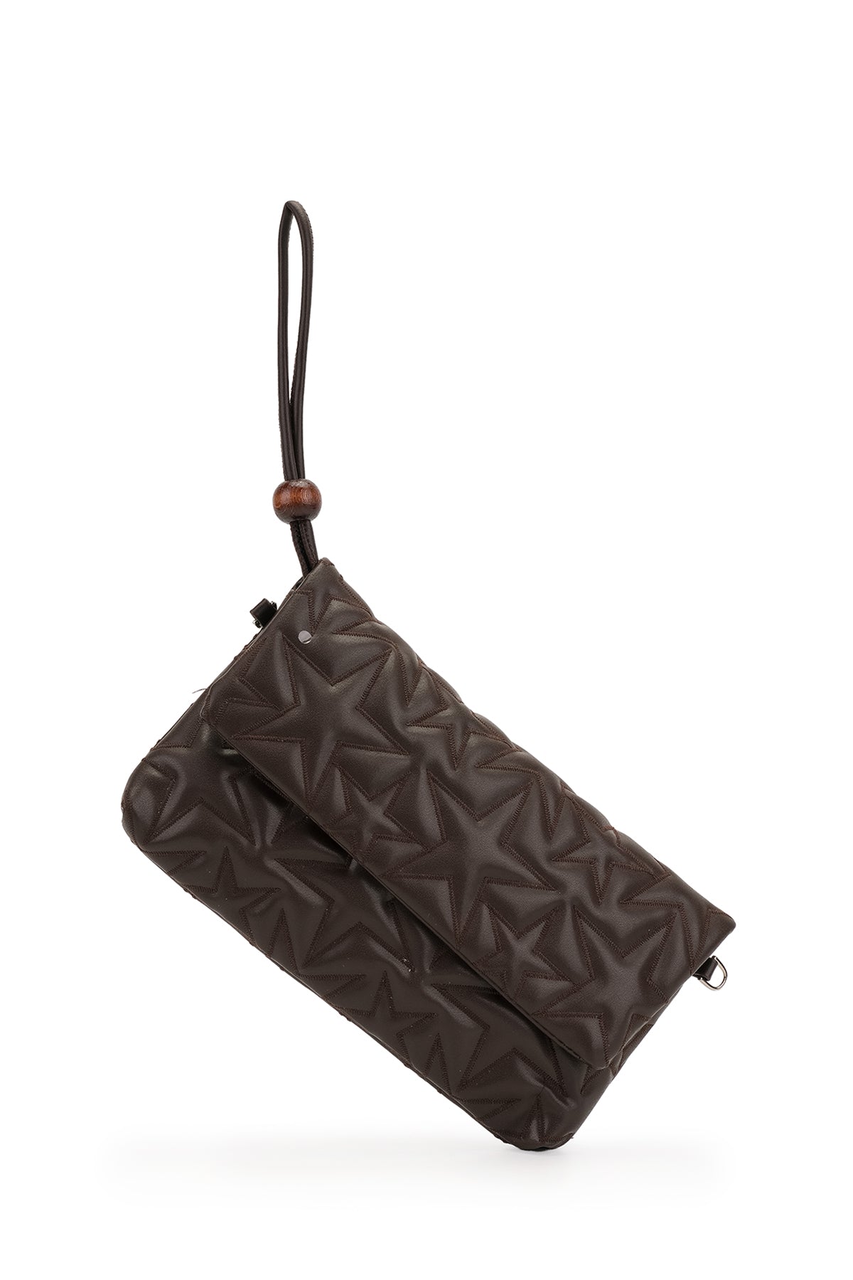 Bilek Askılı Yıldız Desen Clutch Kadın Çapraz Çanta Picasso Kahverengi