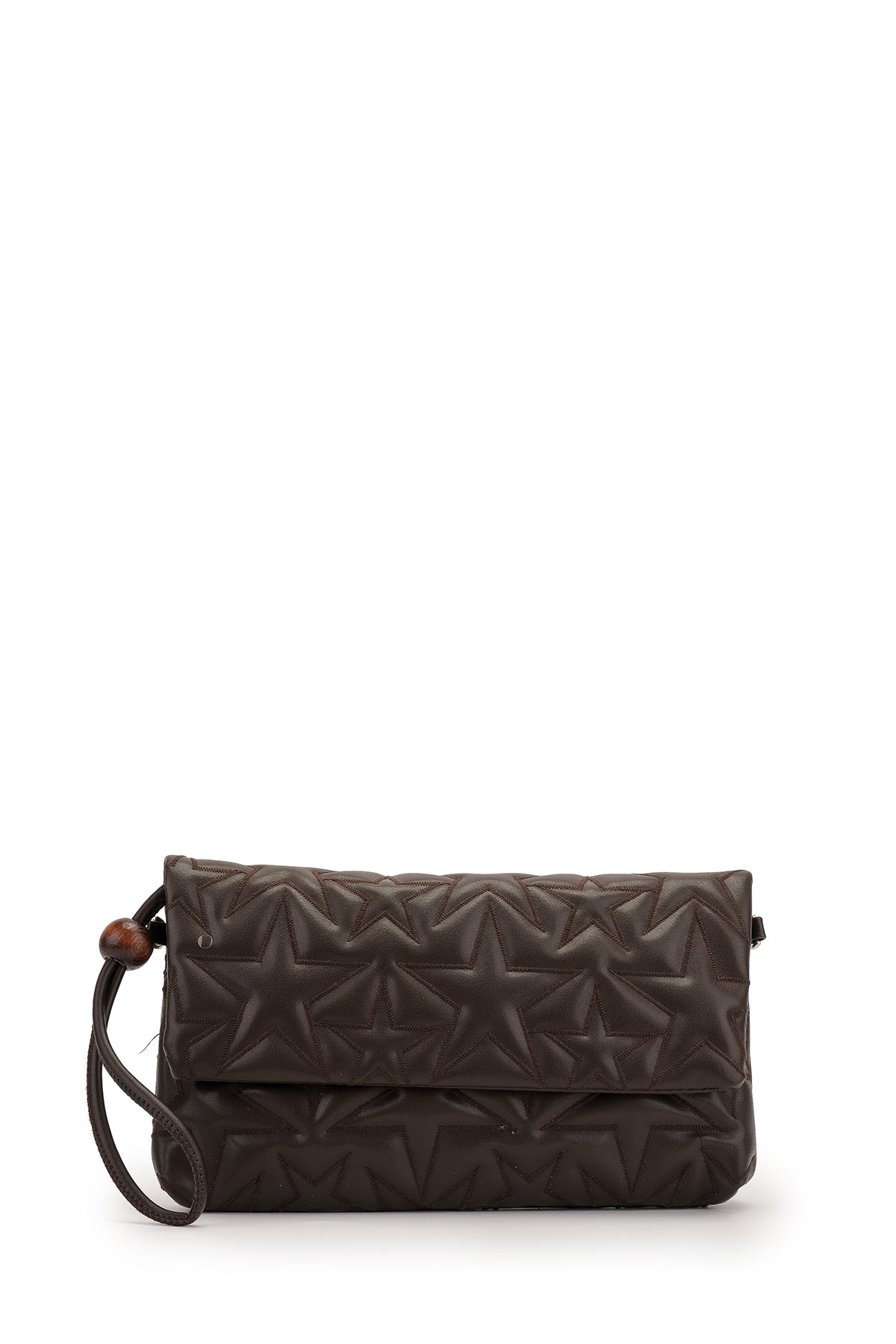 Bilek Askılı Yıldız Desen Clutch Kadın Çapraz Çanta Picasso Kahverengi