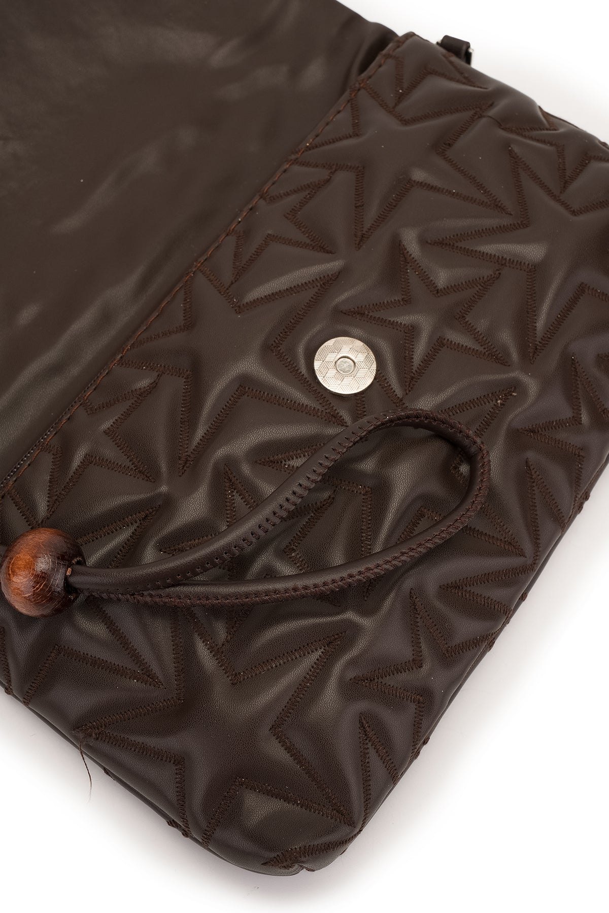 Bilek Askılı Yıldız Desen Clutch Kadın Çapraz Çanta Picasso Kahverengi