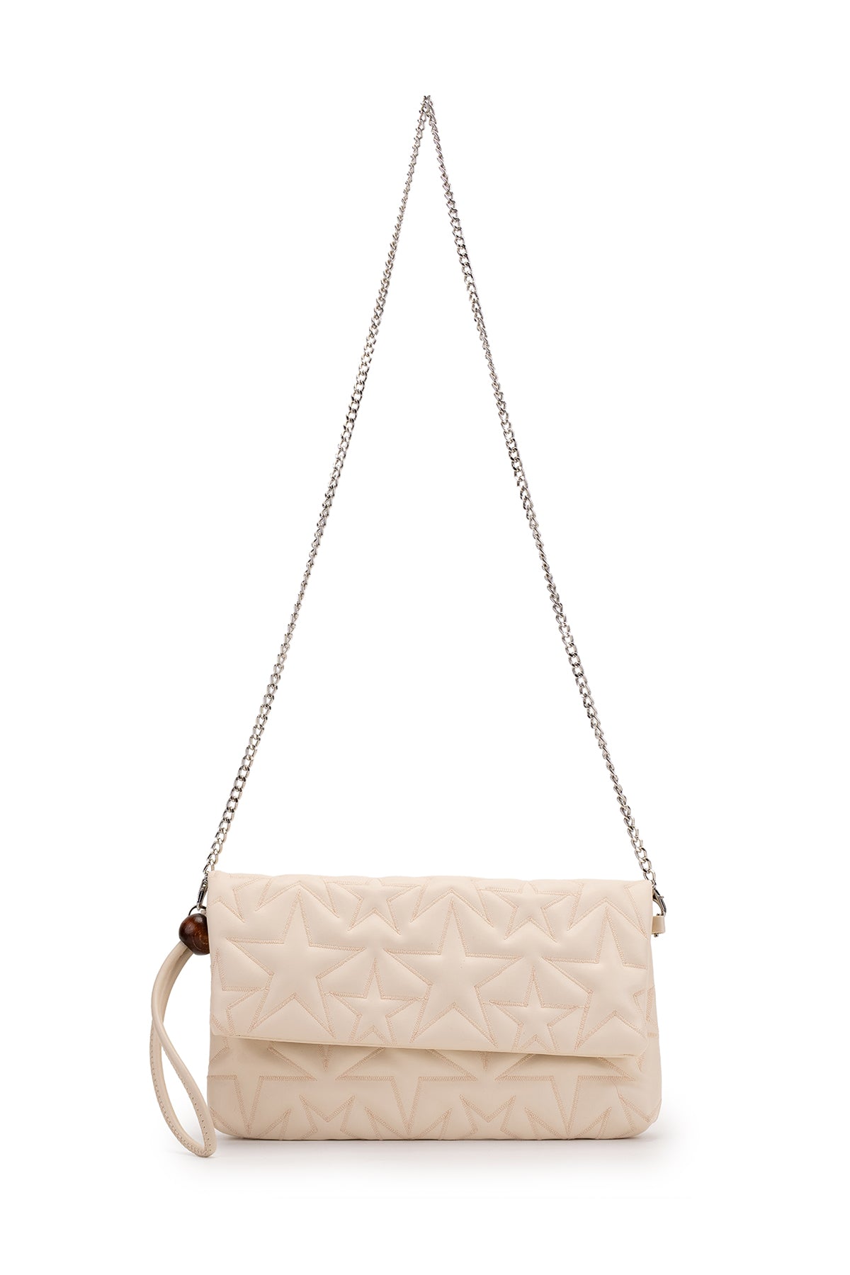 Bilek Askılı Yıldız Desen Clutch Kadın Çapraz Çanta Picasso Krem