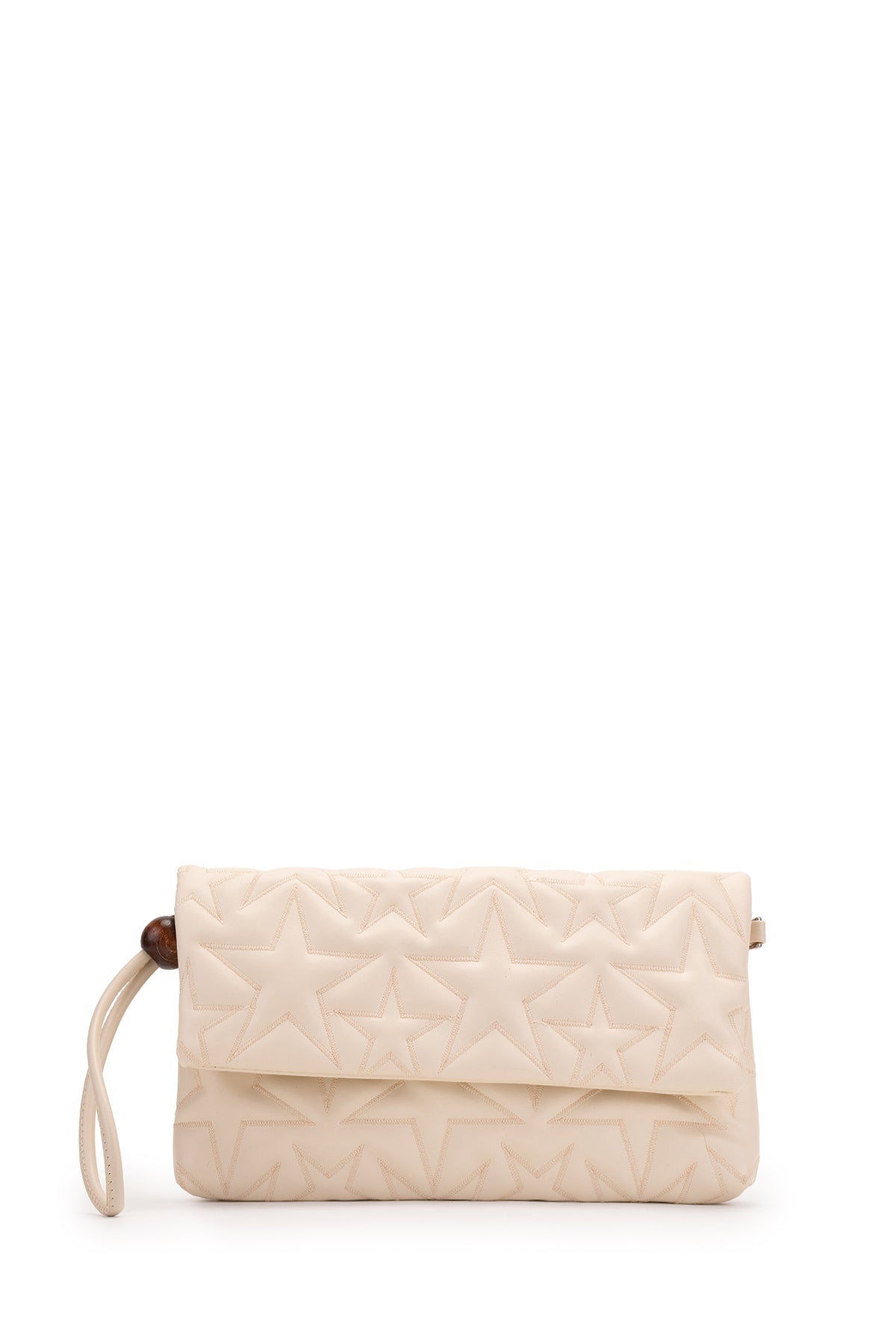 Bilek Askılı Yıldız Desen Clutch Kadın Çapraz Çanta Picasso Krem