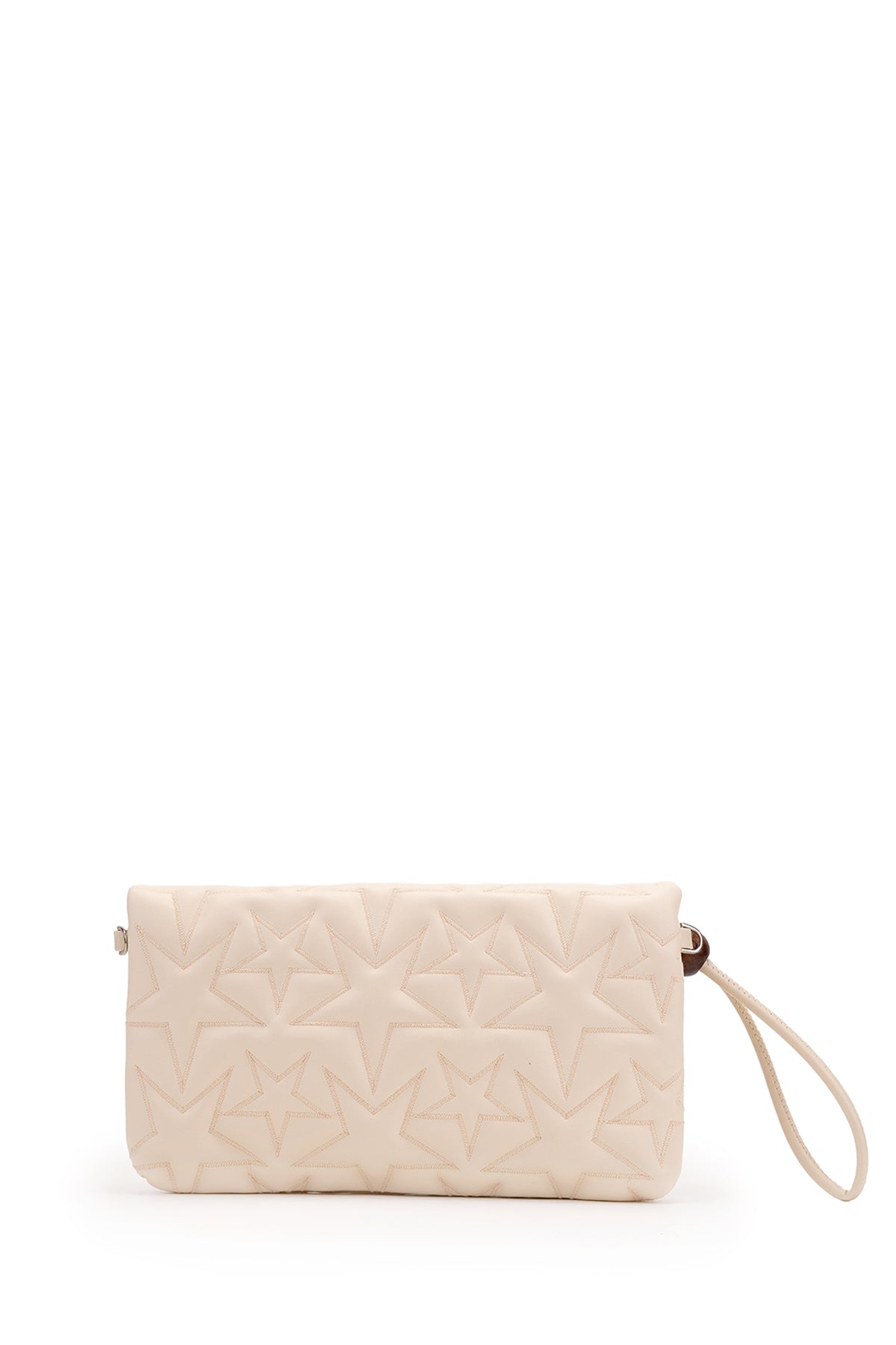 Bilek Askılı Yıldız Desen Clutch Kadın Çapraz Çanta Picasso Krem