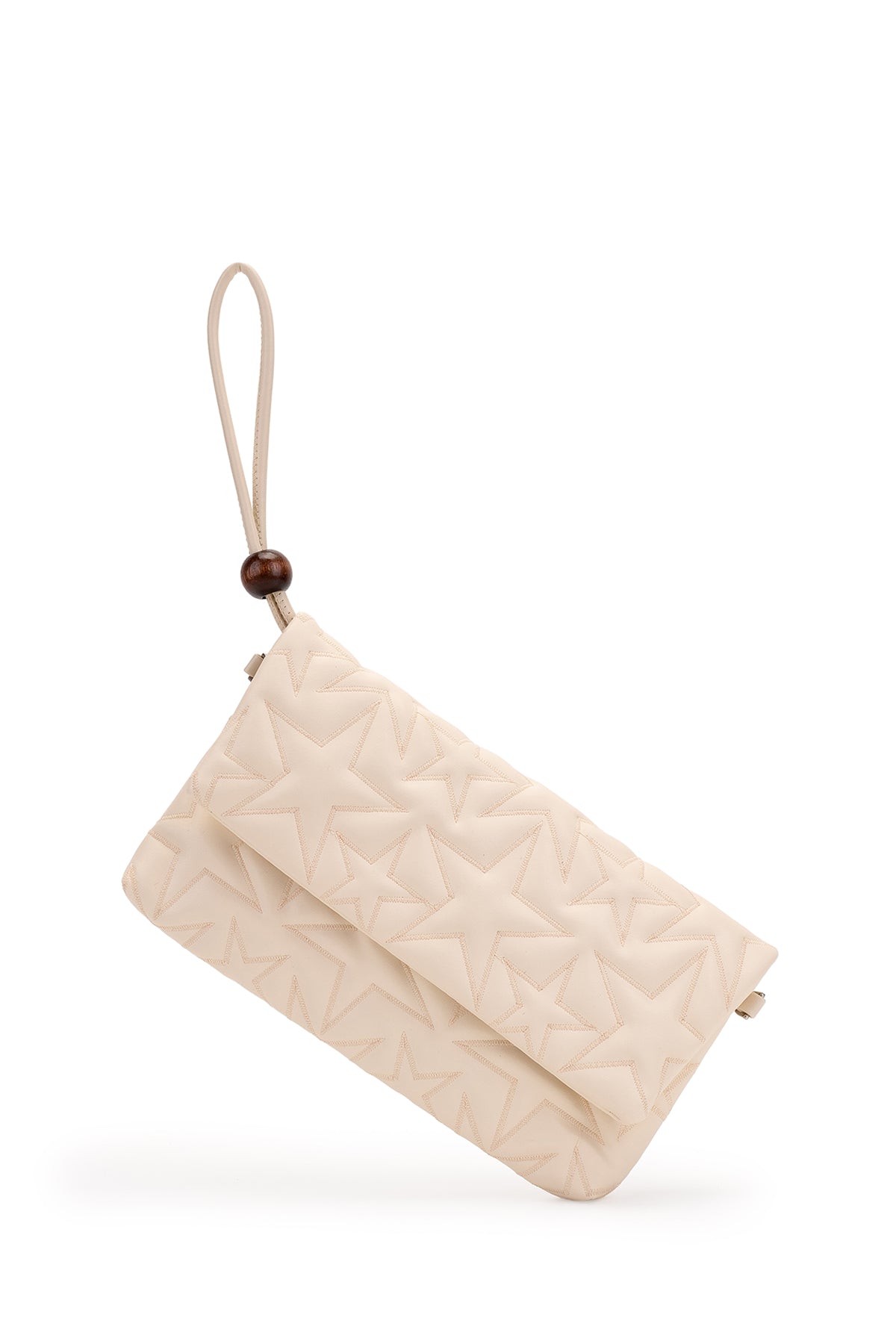 Bilek Askılı Yıldız Desen Clutch Kadın Çapraz Çanta Picasso Krem