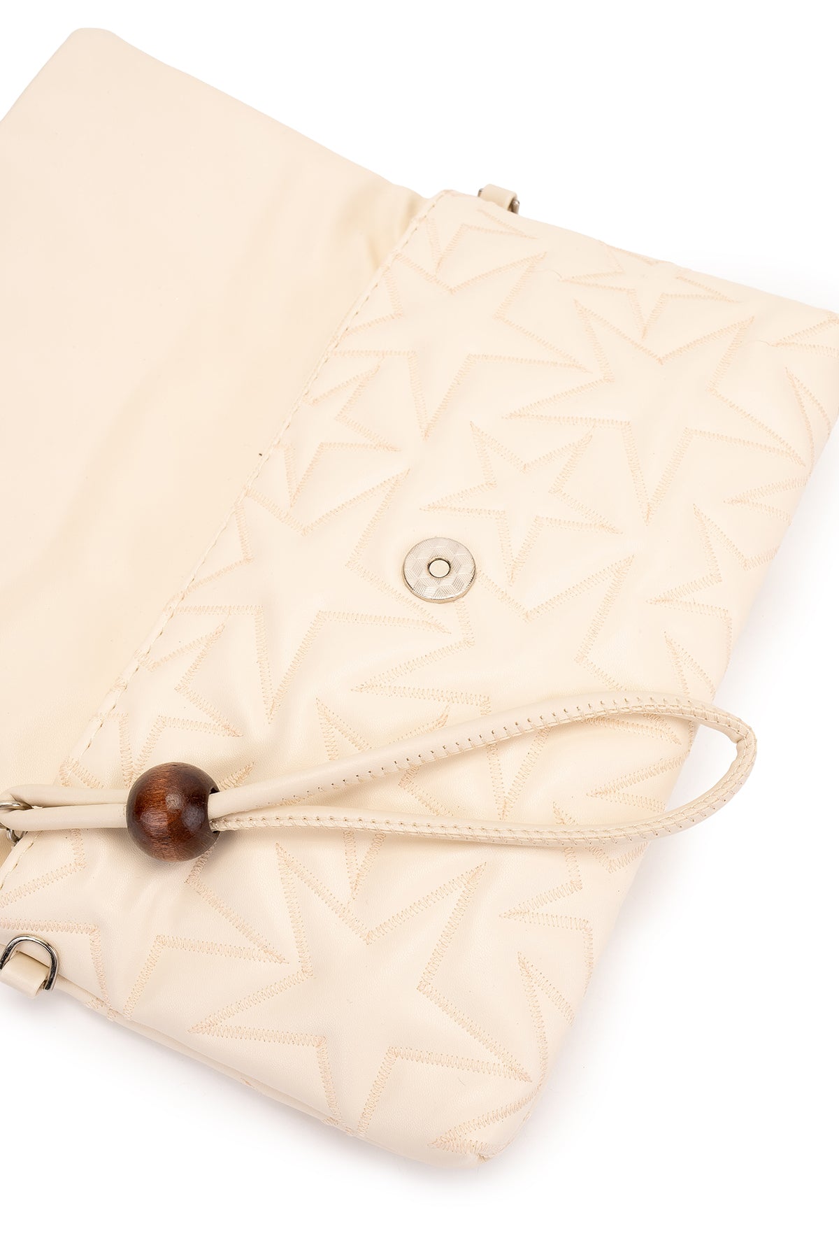 Bilek Askılı Yıldız Desen Clutch Kadın Çapraz Çanta Picasso Krem