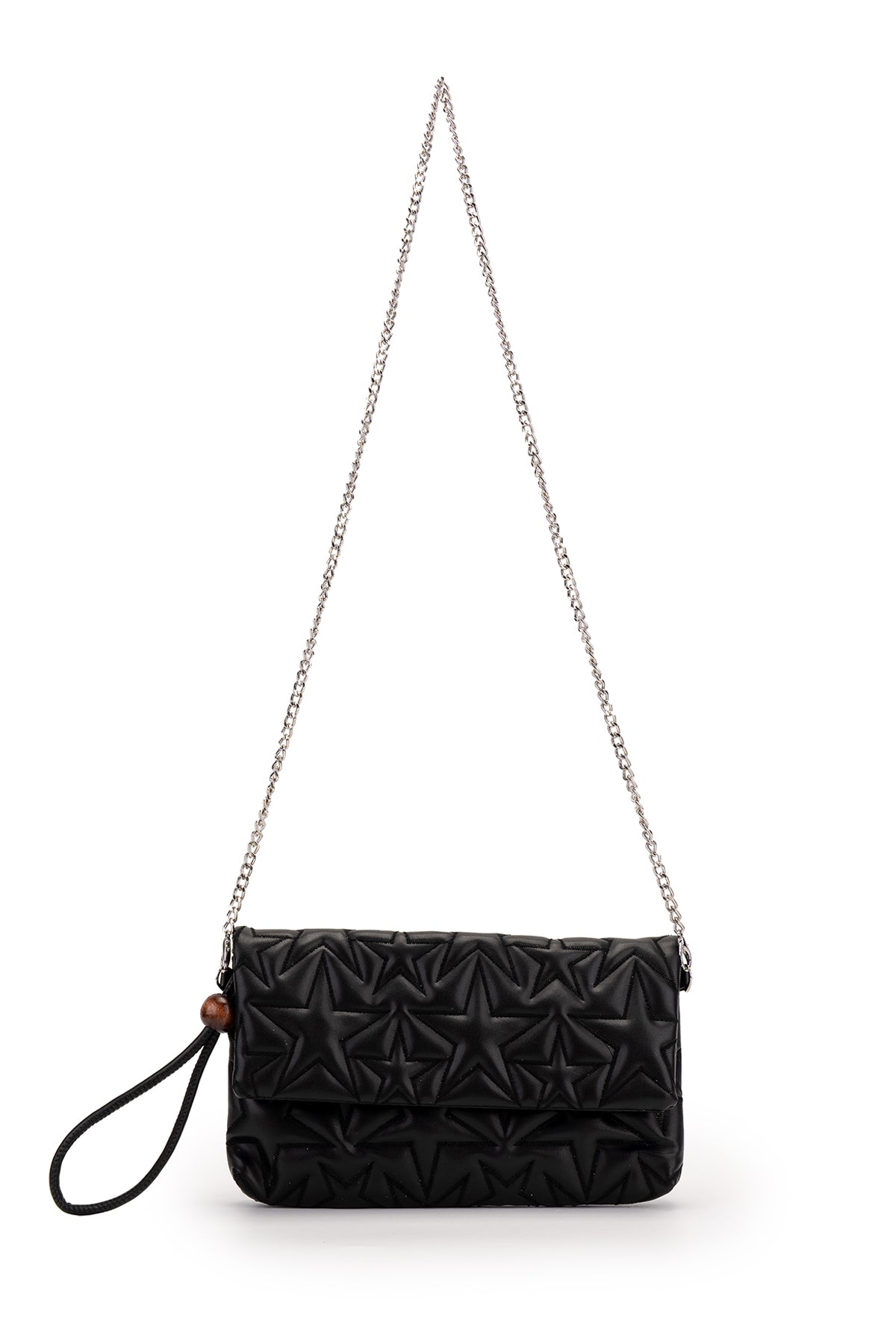 Bilek Askılı Yıldız Desen Clutch Kadın Çapraz Çanta Picasso Siyah