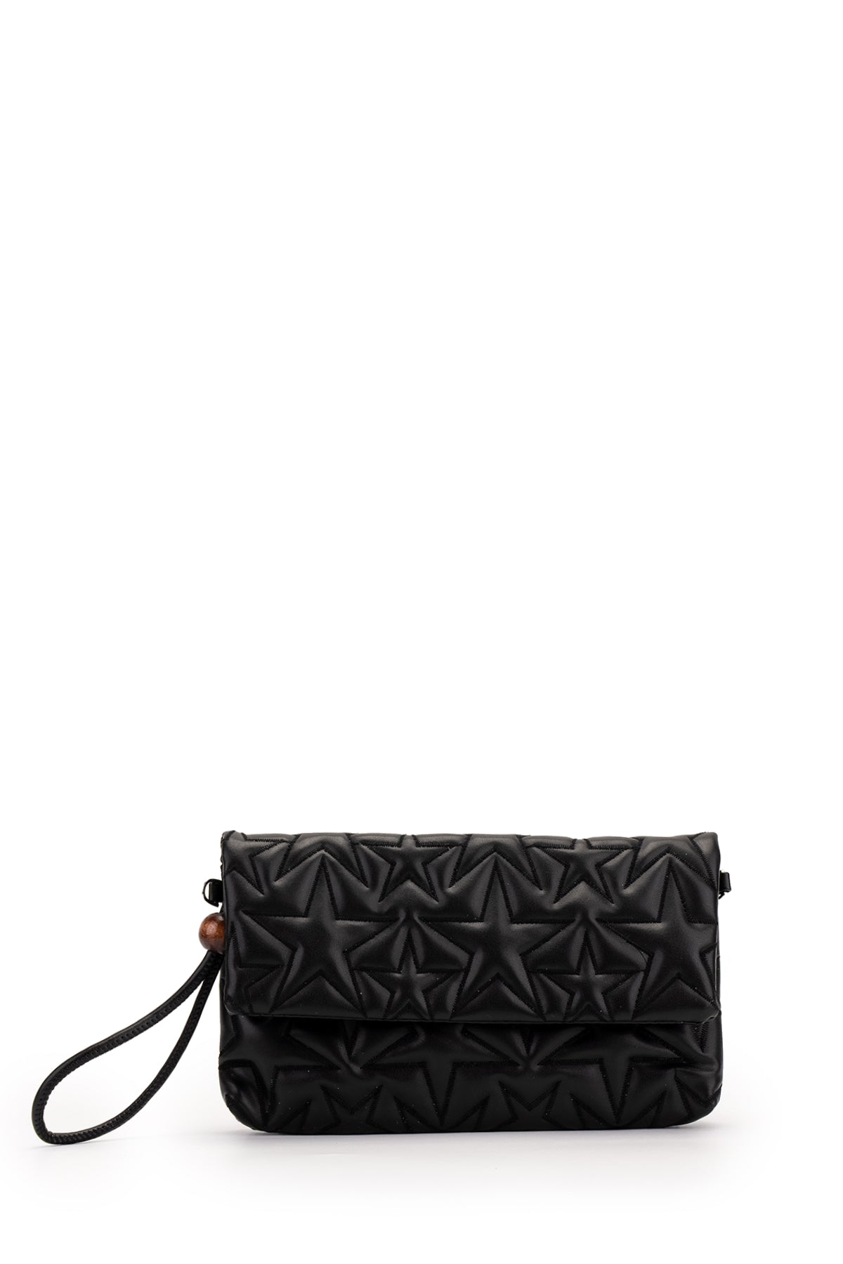 Bilek Askılı Yıldız Desen Clutch Kadın Çapraz Çanta Picasso Siyah