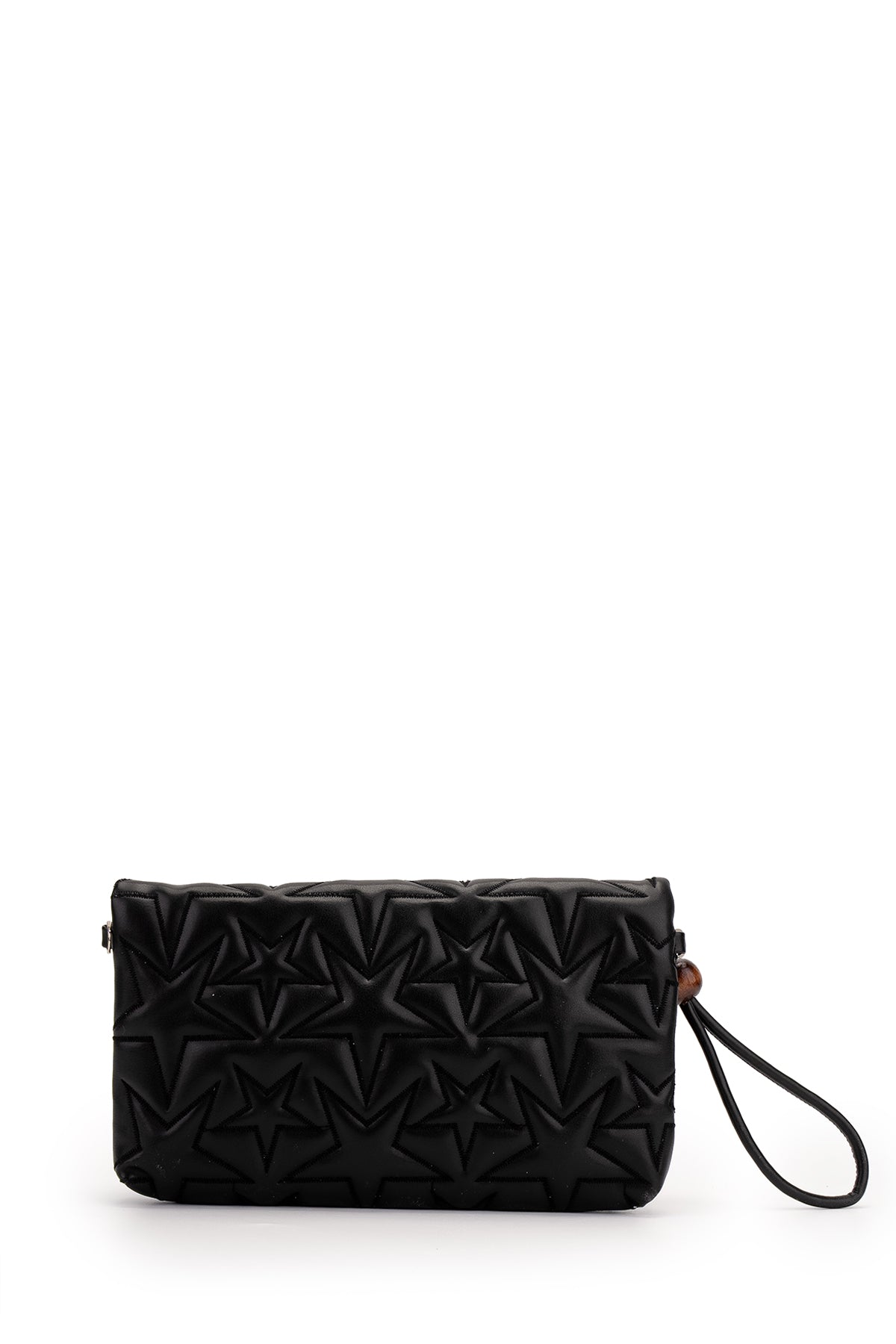 Bilek Askılı Yıldız Desen Clutch Kadın Çapraz Çanta Picasso Siyah