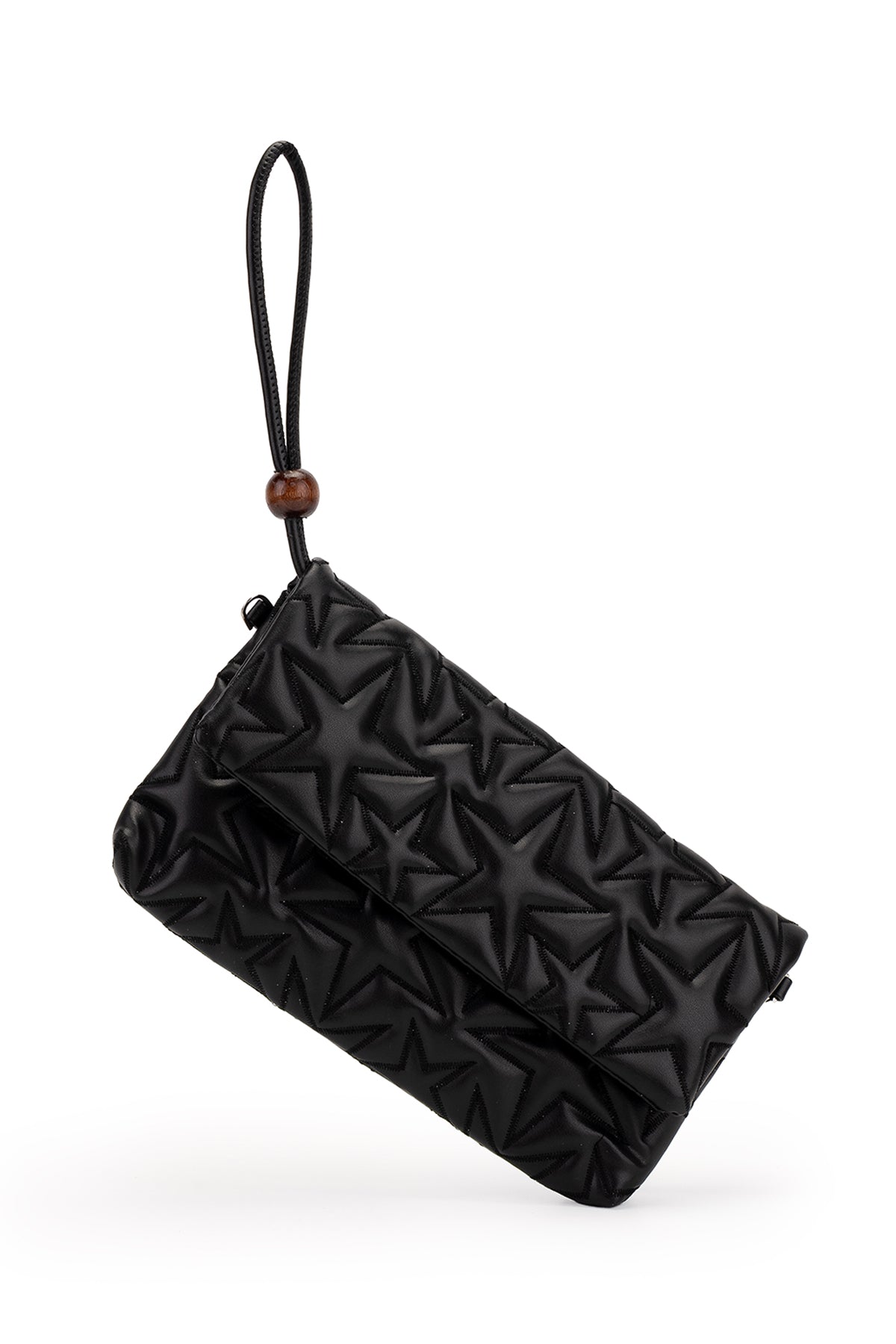 Bilek Askılı Yıldız Desen Clutch Kadın Çapraz Çanta Picasso Siyah