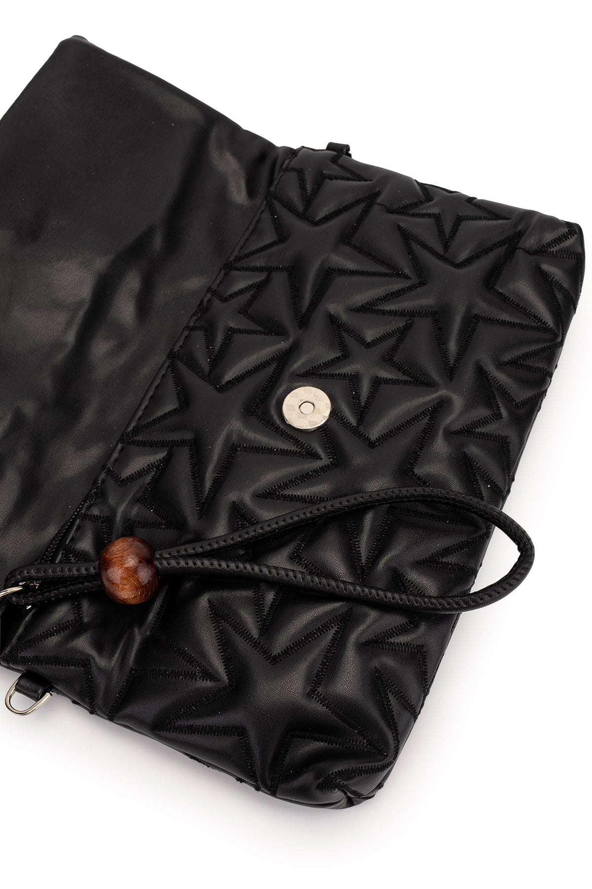 Bilek Askılı Yıldız Desen Clutch Kadın Çapraz Çanta Picasso Siyah